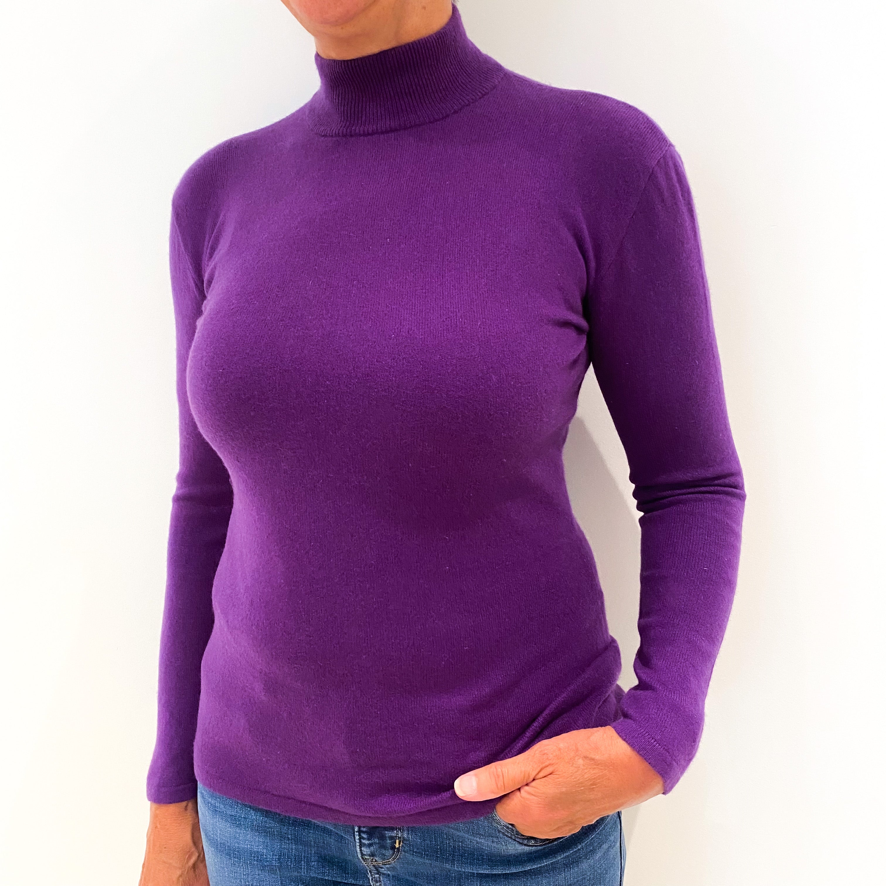 Viola Purple Cashmere Zip Turtle Neck Jumper Medium