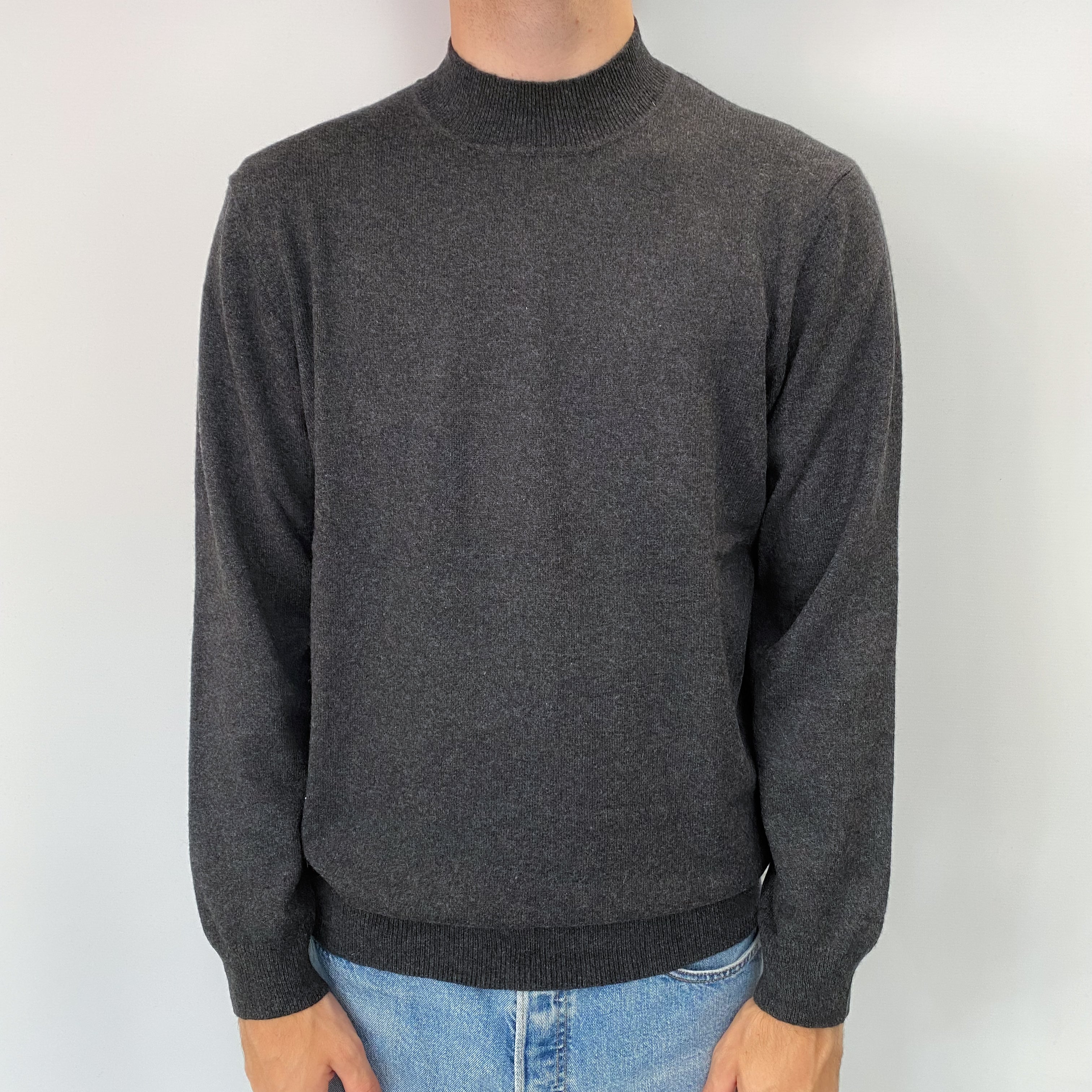 Men's Charcoal Grey Cashmere Turtle Neck Jumper Large
