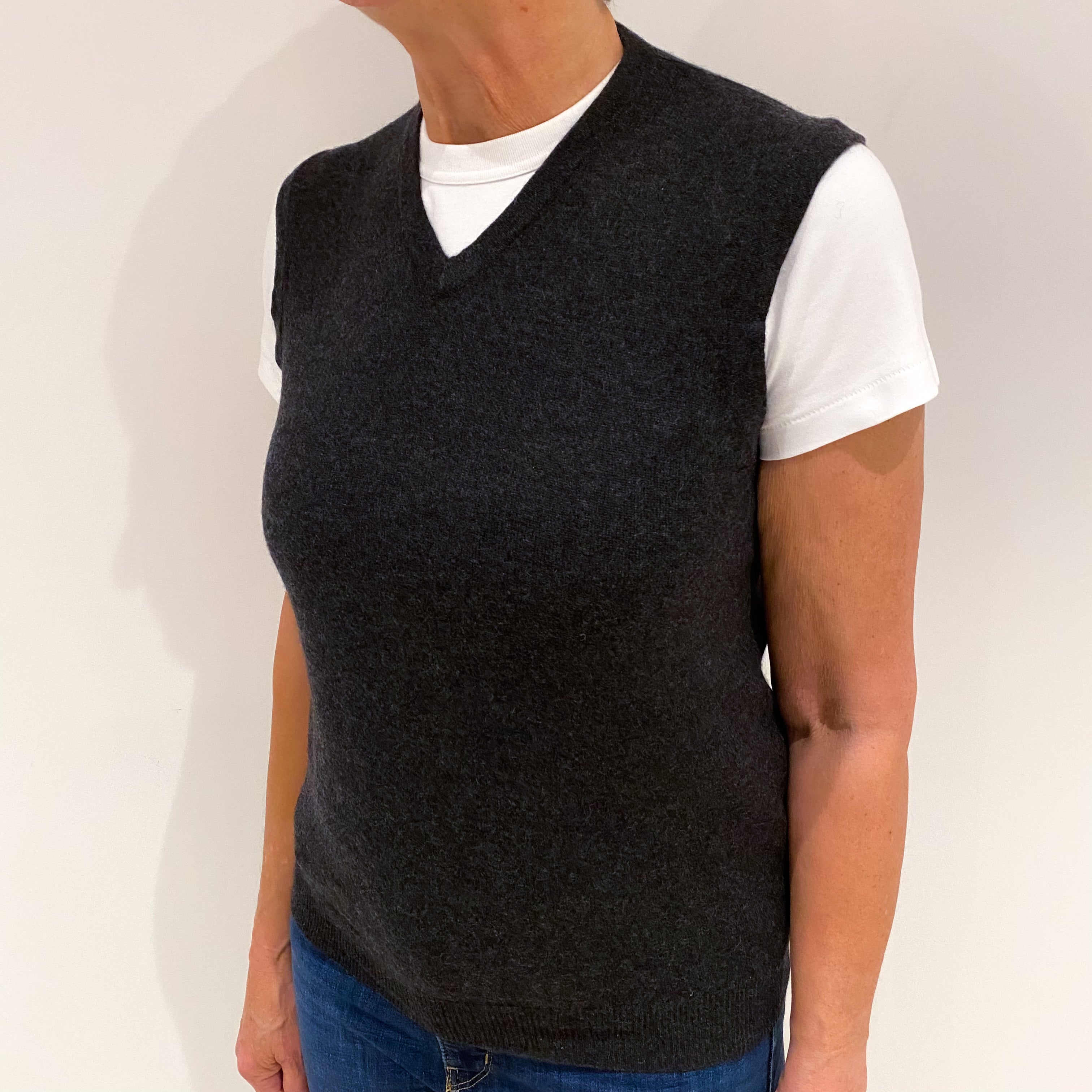 Dark Slate Grey Cashmere V Neck Jumper Medium