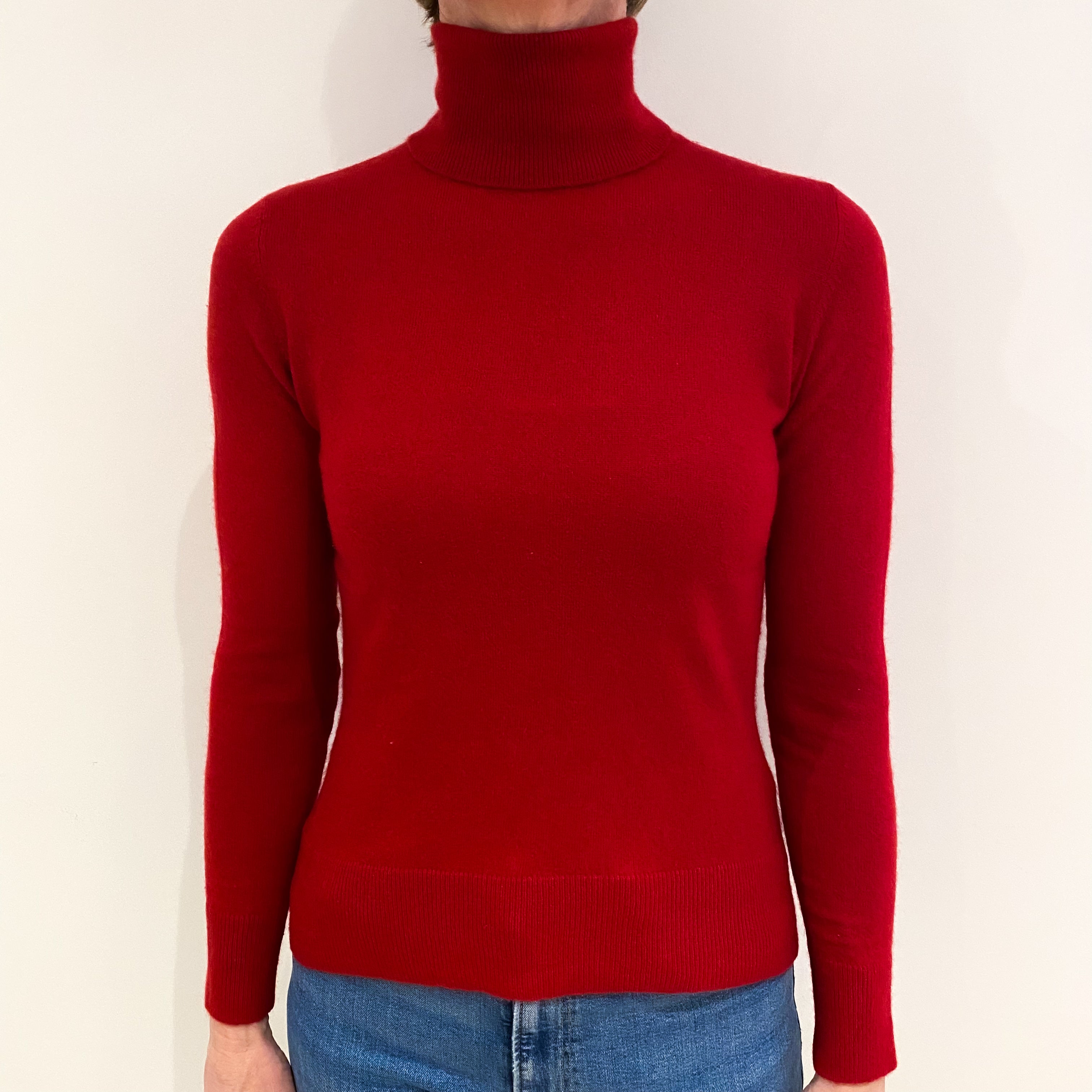 Post Box Red Cashmere Polo Neck Jumper Small