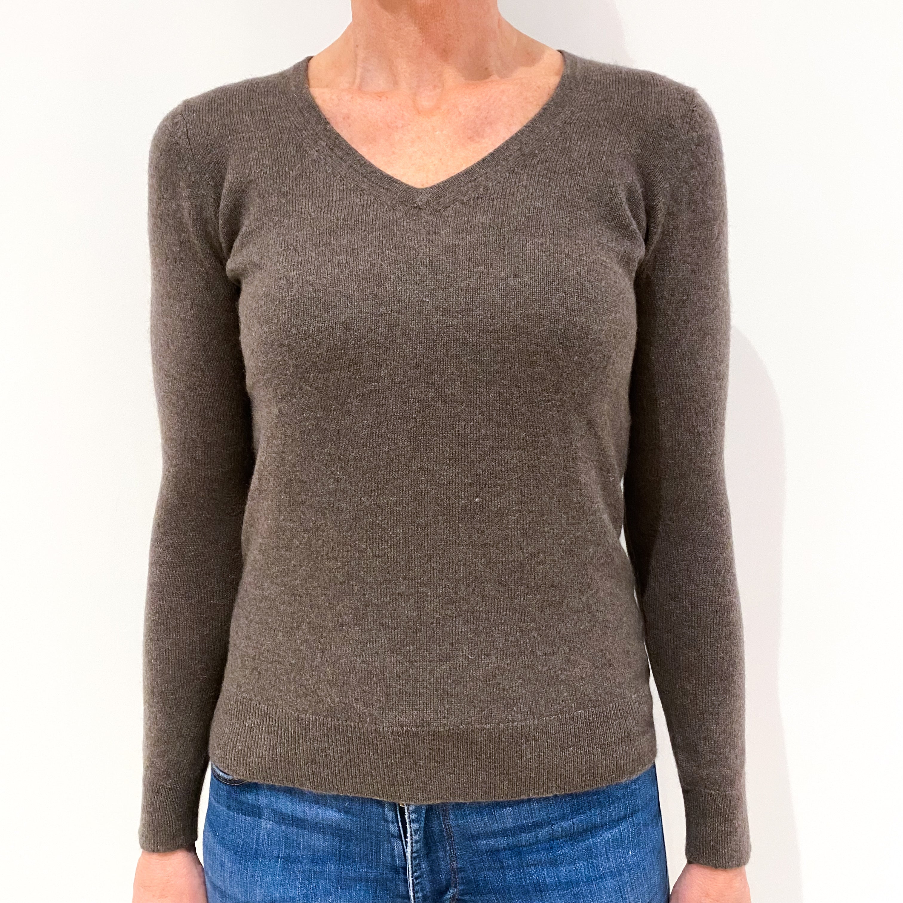 Donkey Brown Cashmere V-Neck Jumper Small