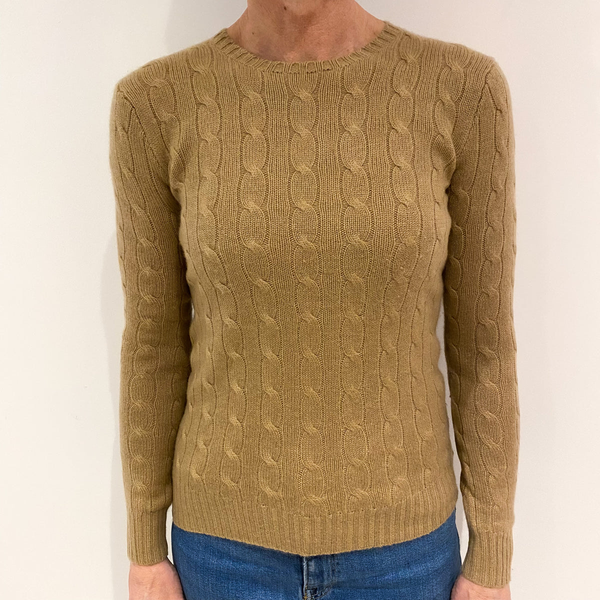 Ralph Lauren Camel Brown Cable Cashmere Crew Neck Jumper Small