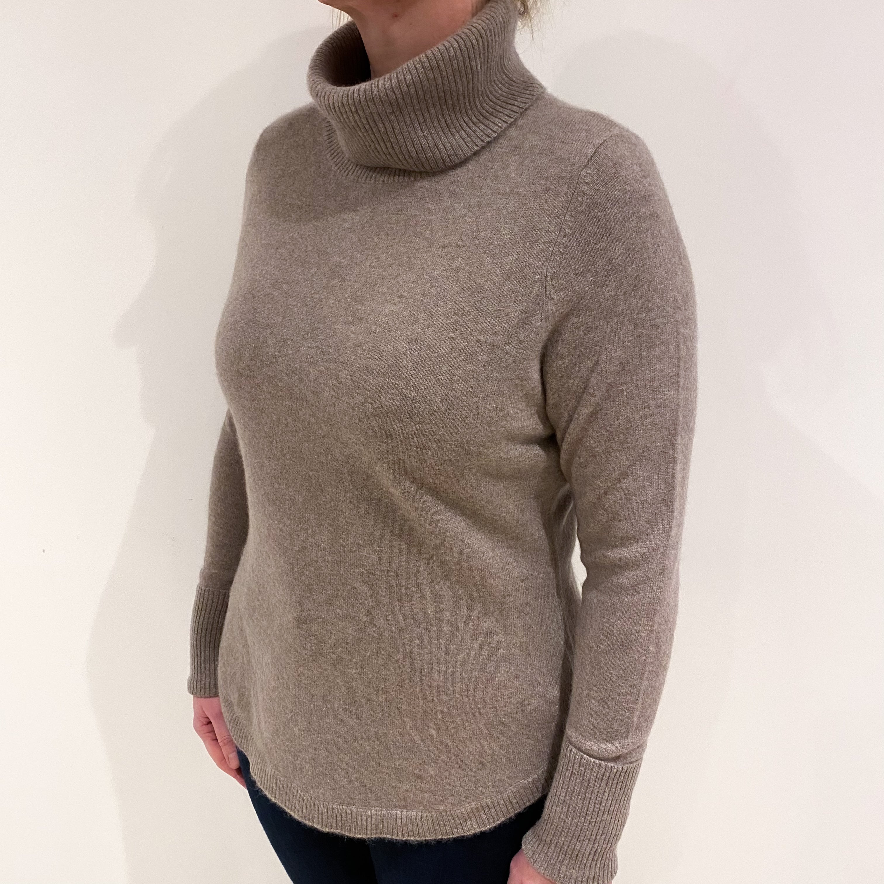Mocha Grey Cashmere Cowl Neck Jumper Large