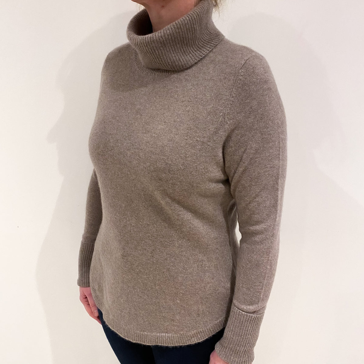 Mocha Grey Cashmere Cowl Neck Jumper Large