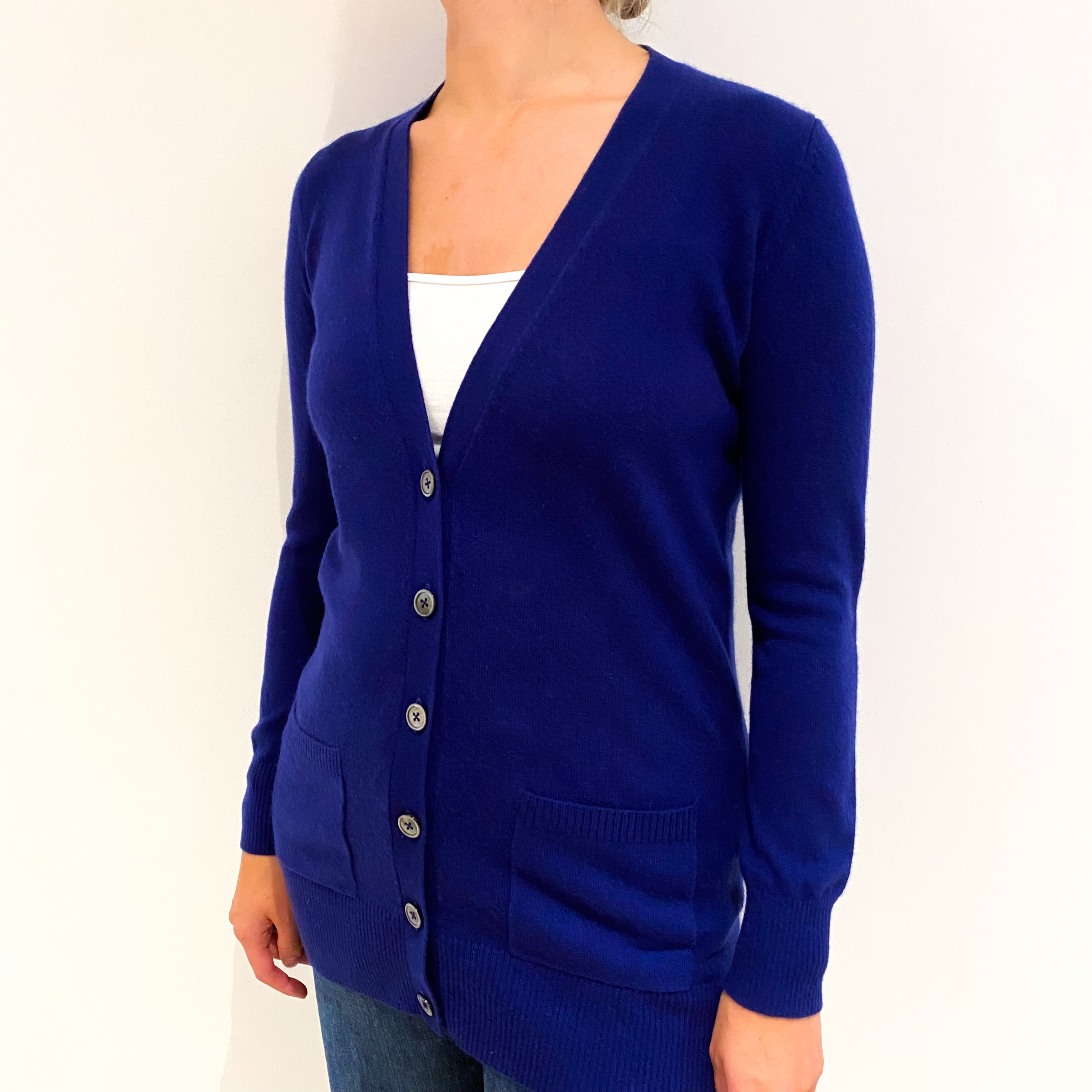 Indigo Blue Cashmere Boyfriend Style Cardigan Small