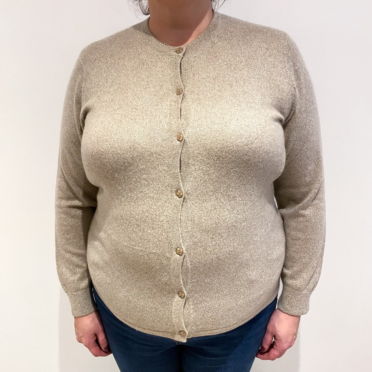 Fawn Beige Cashmere Crew Neck Cardigan Extra Large