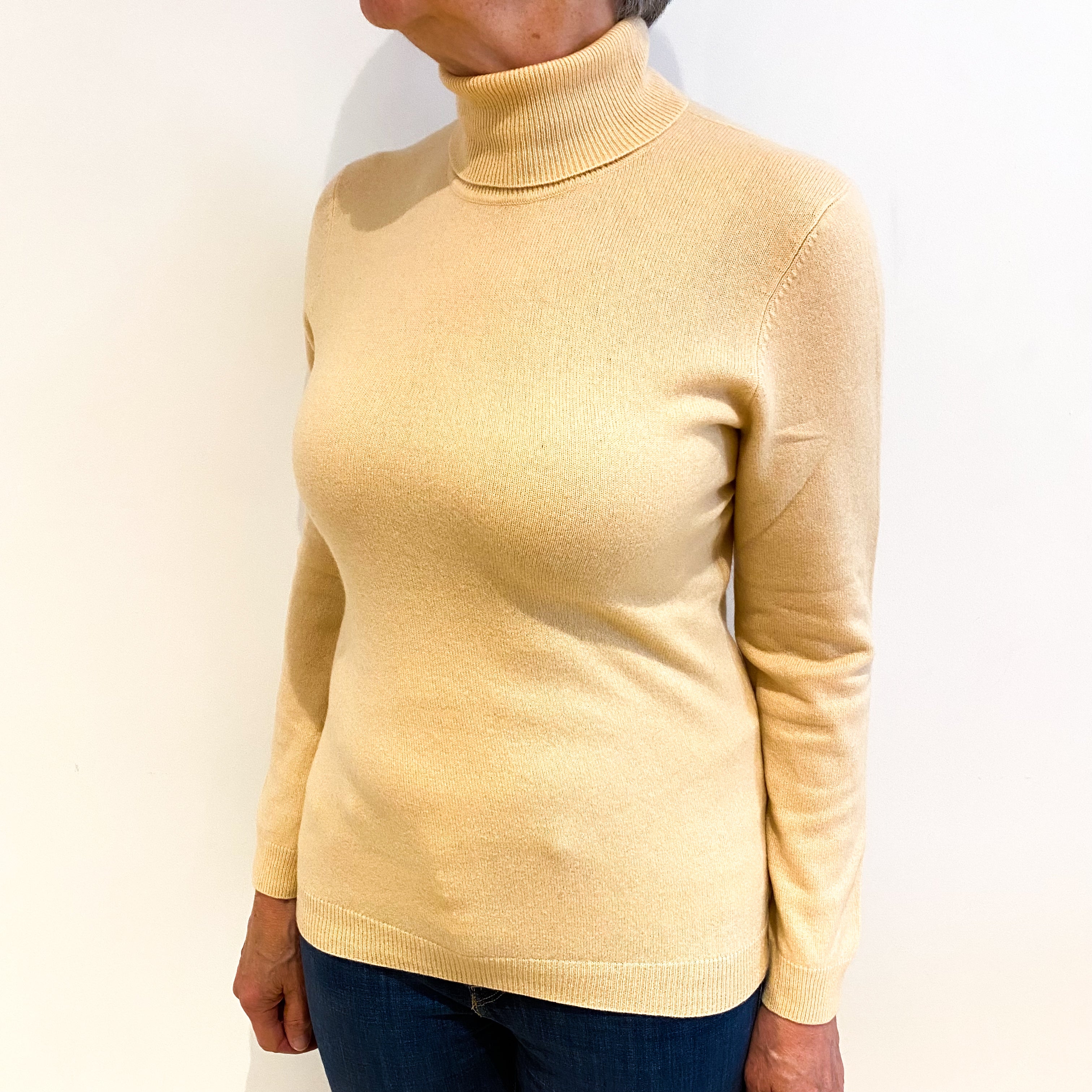 Pale Apricot Cashmere Polo Neck Jumper Medium