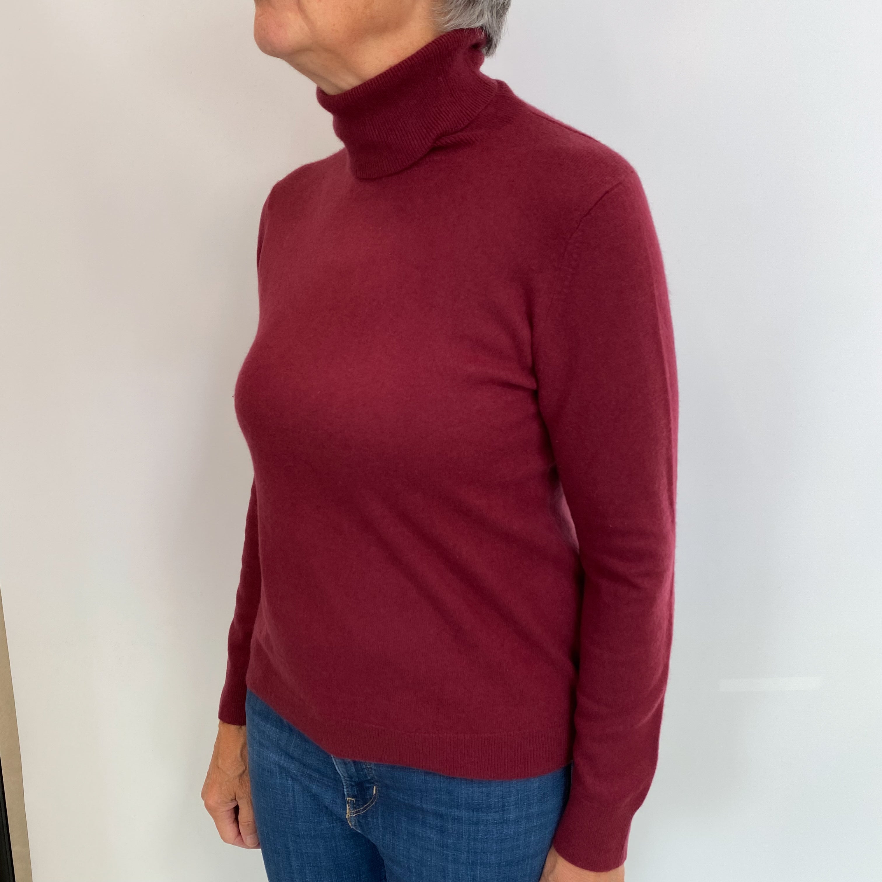 Maroon Red Cashmere Polo Neck Jumper Medium