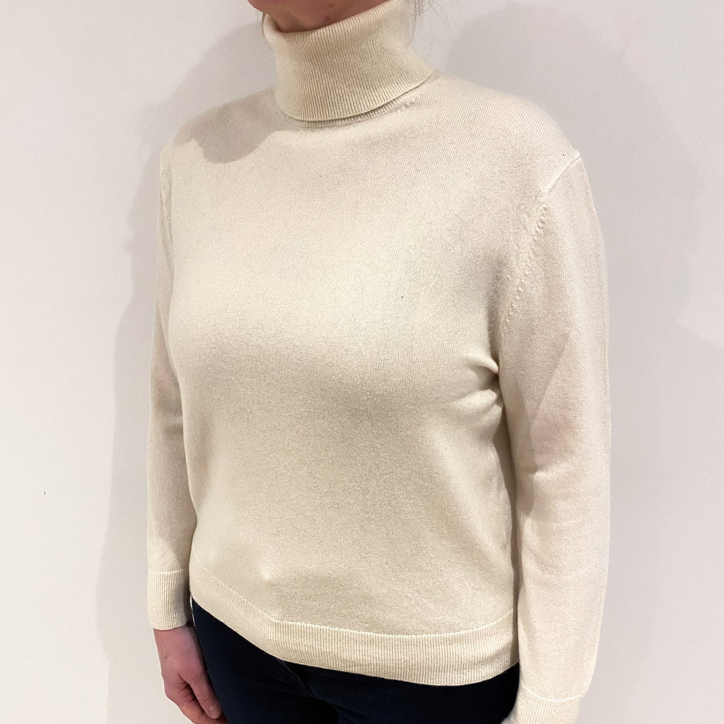 Vanilla Cream Cashmere Polo Neck Jumper Large