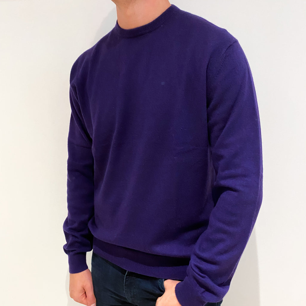 Men's Iris Purple Cashmere Crew Neck Jumper Extra Extra Large