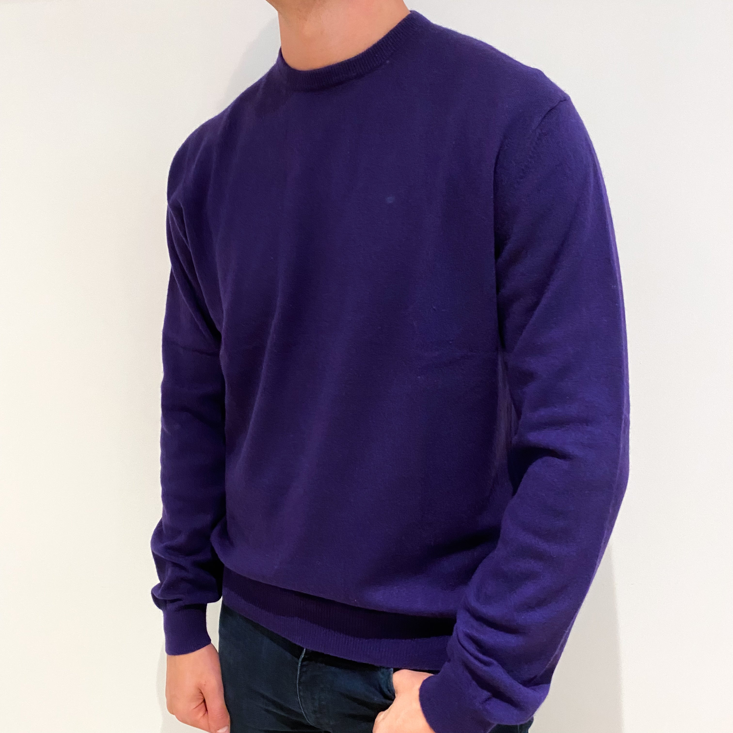 Men's Iris Purple Cashmere Crew Neck Jumper Extra Extra Large