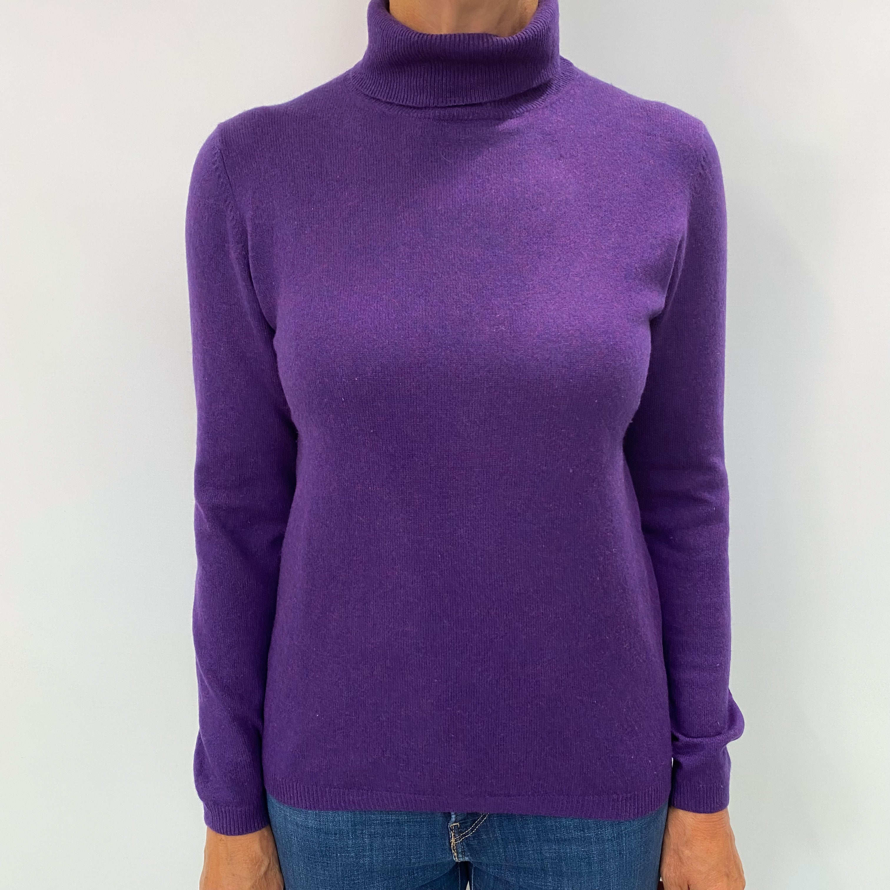 Blueberry Purple Cashmere Polo Neck Jumper Medium