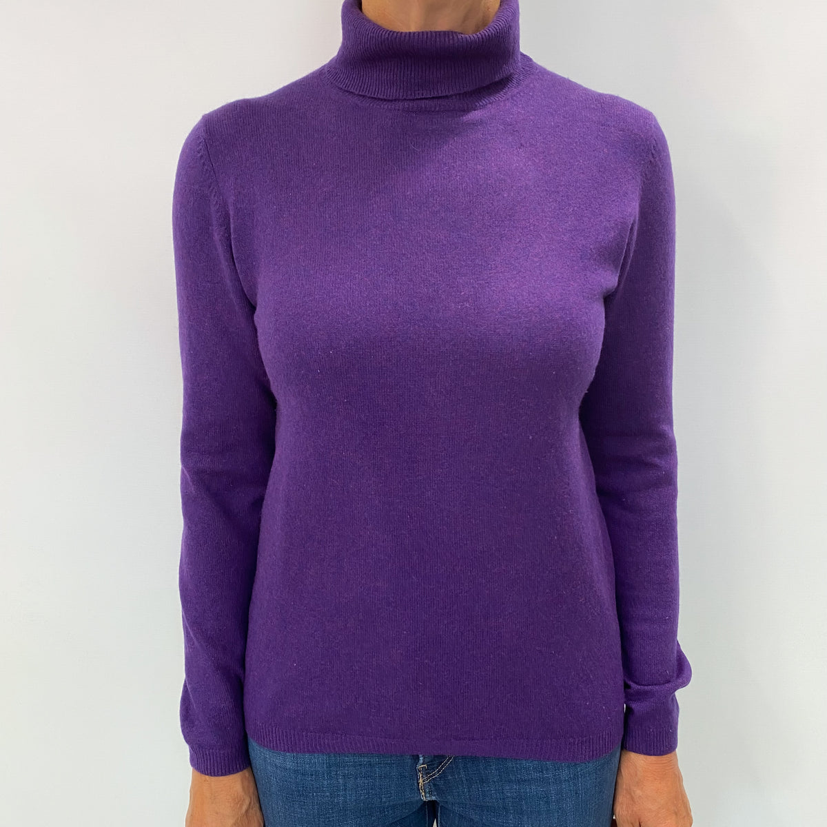 Blueberry Purple Cashmere Polo Neck Jumper Medium