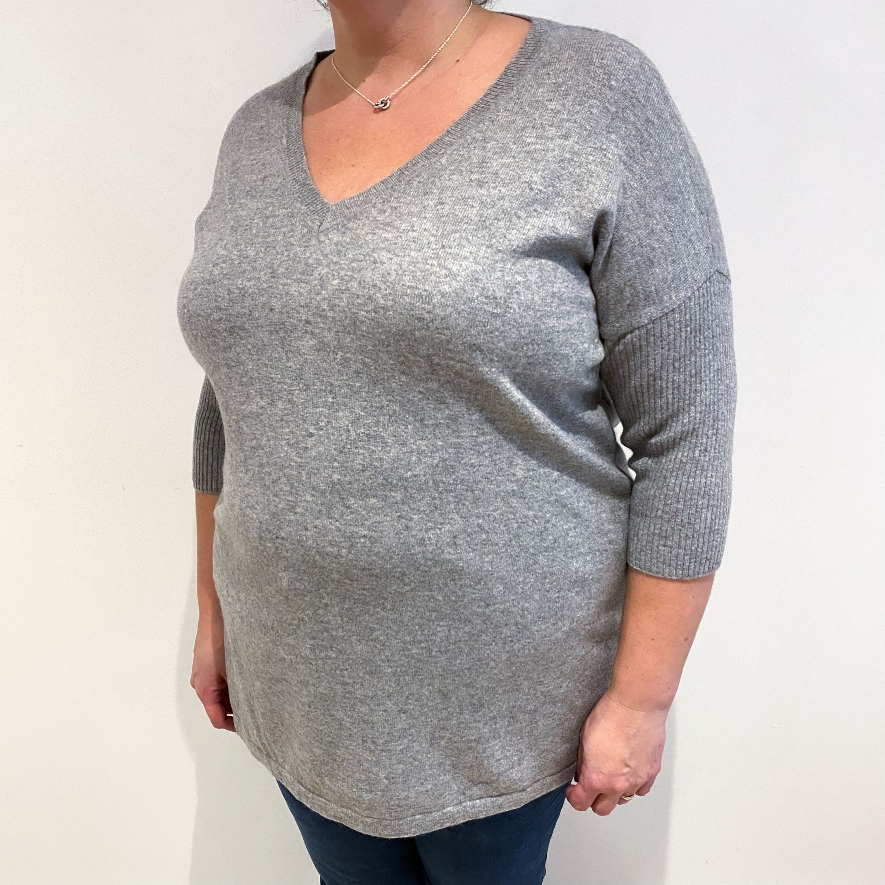 Smoke Grey Cashmere V Neck Jumper Extra Large