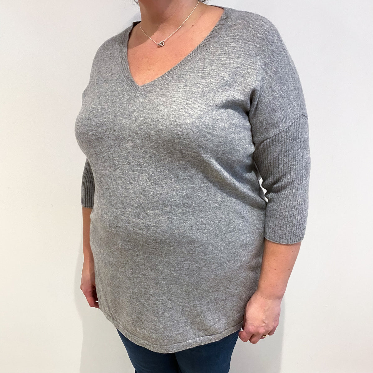 Smoke Grey Cashmere V Neck Jumper Extra Large