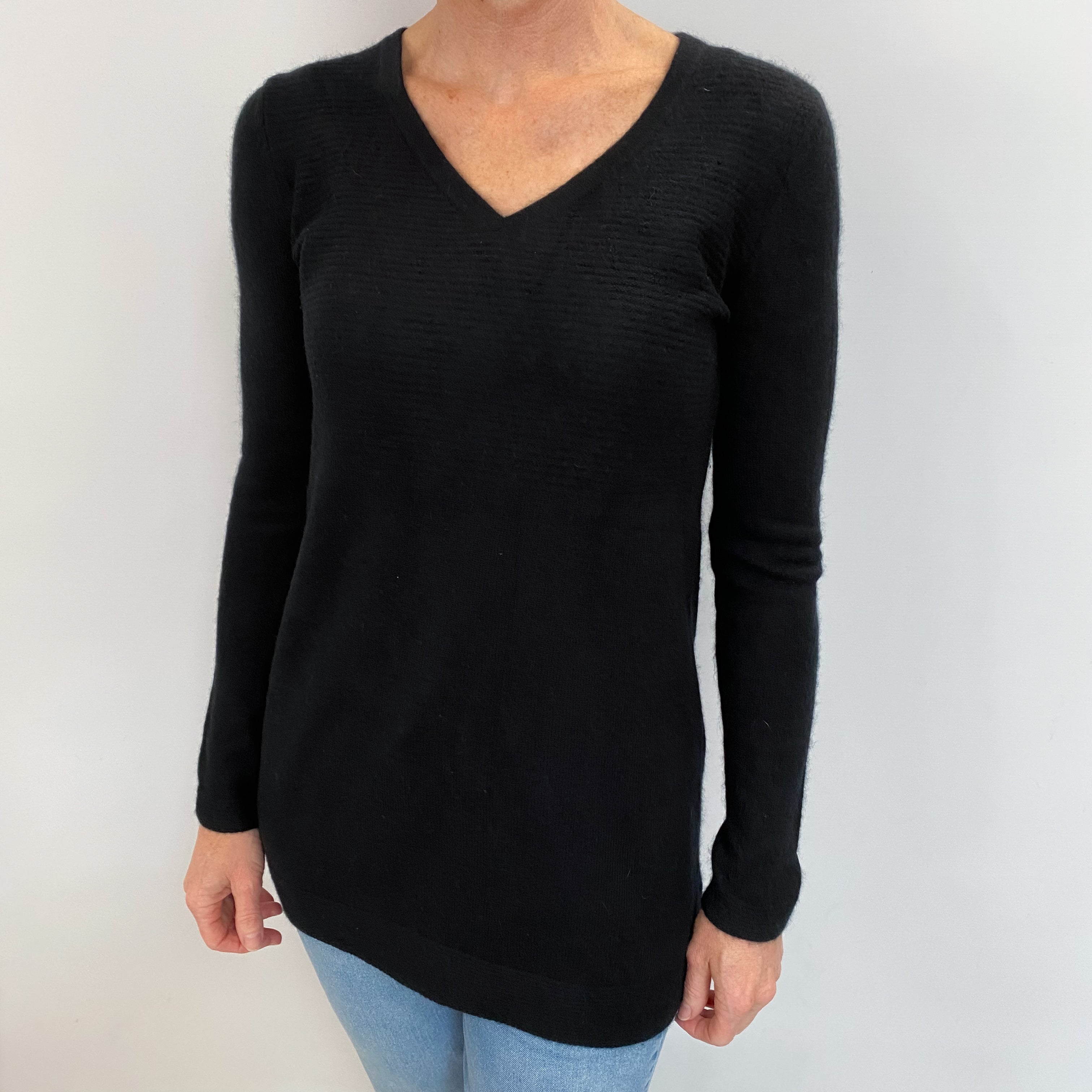 Black Cashmere V Neck Tunic Jumper Small