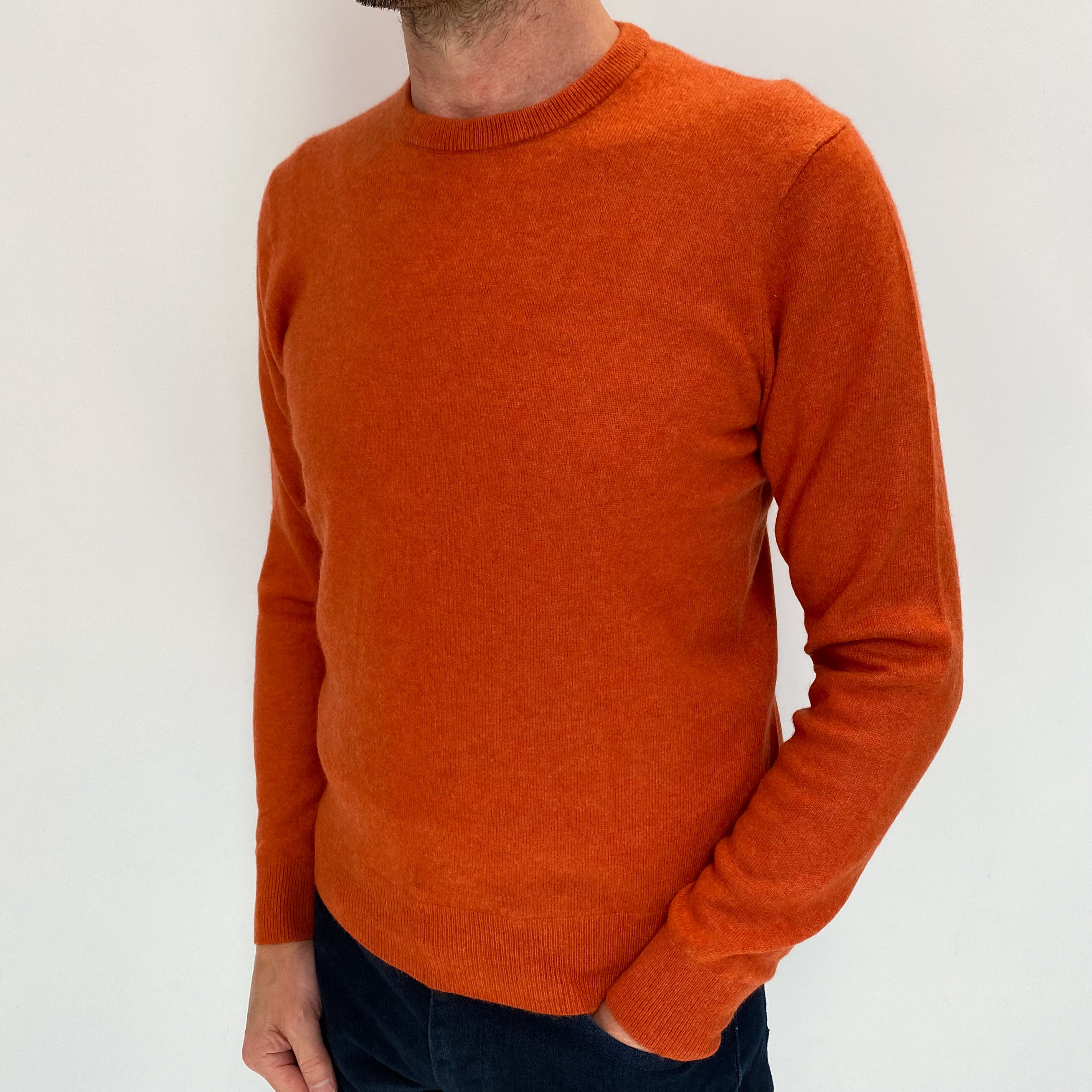 Men's Burnt Orange Cashmere Crew Neck Jumper Small