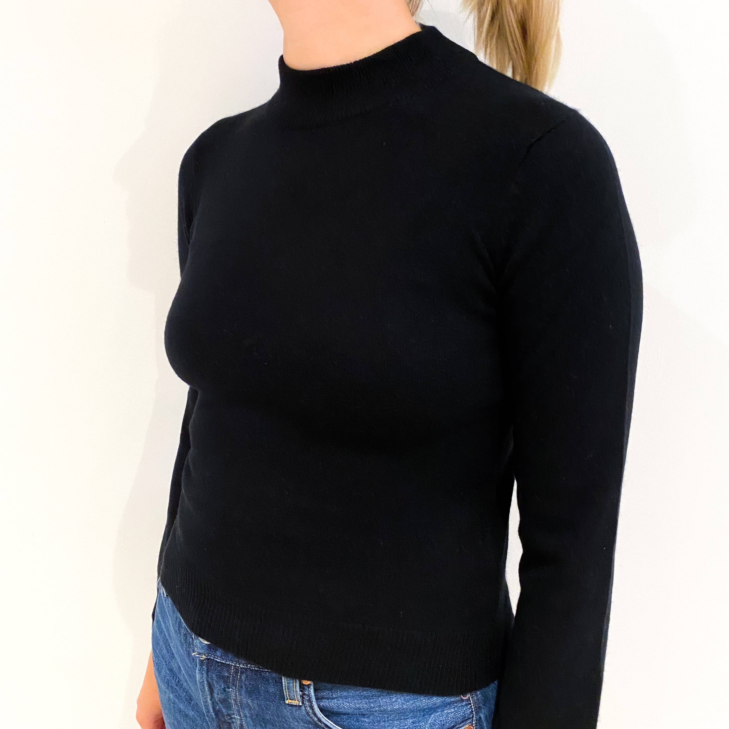 Black Cashmere Polo Neck Jumper Small