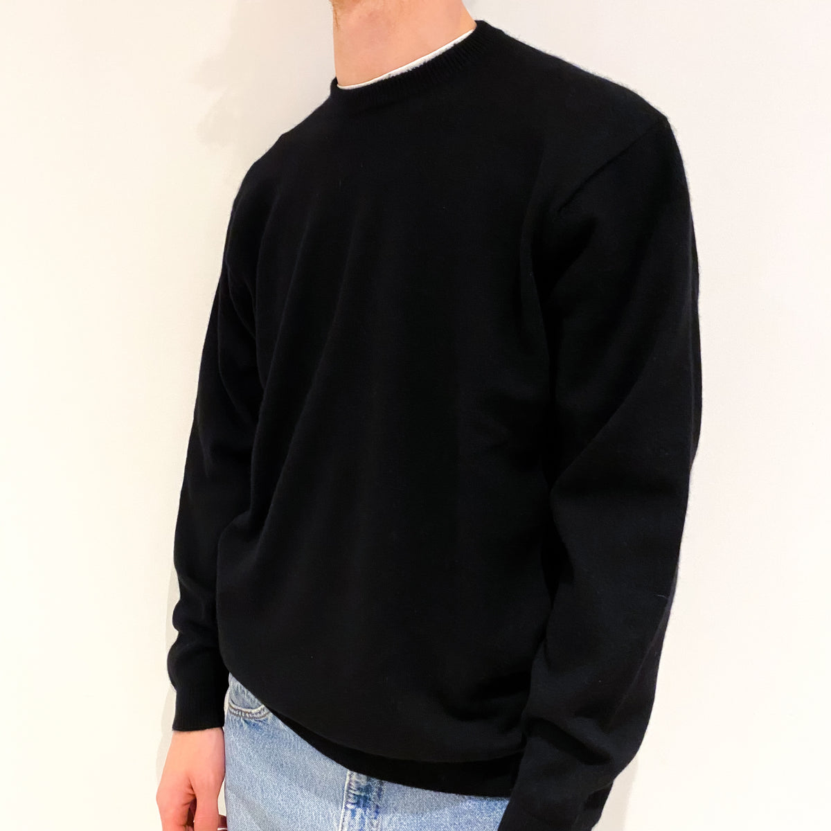Men's Black Heavy Knit Cashmere Crew Neck Jumper Large