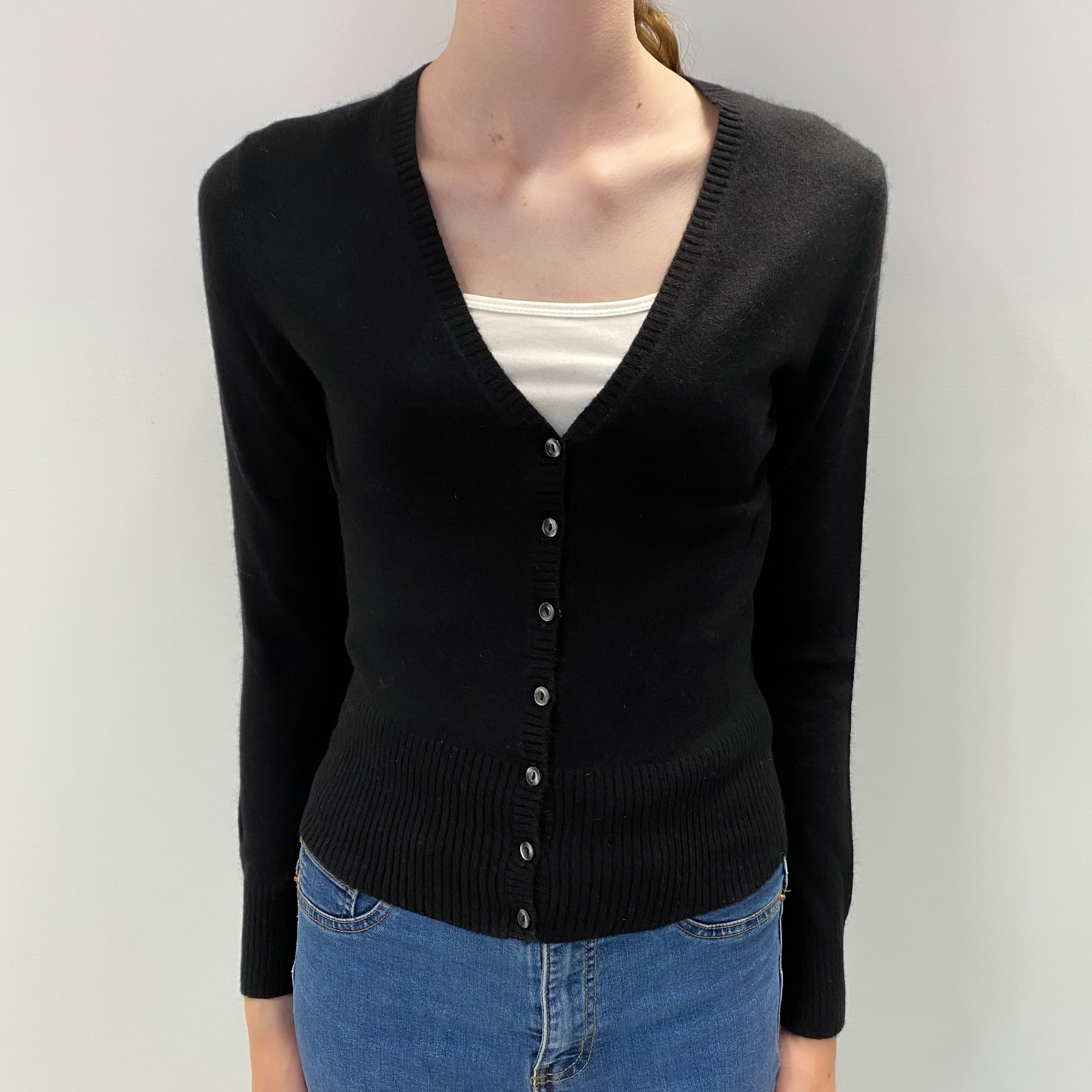 Black Cashmere V Neck Cardigan Extra Small