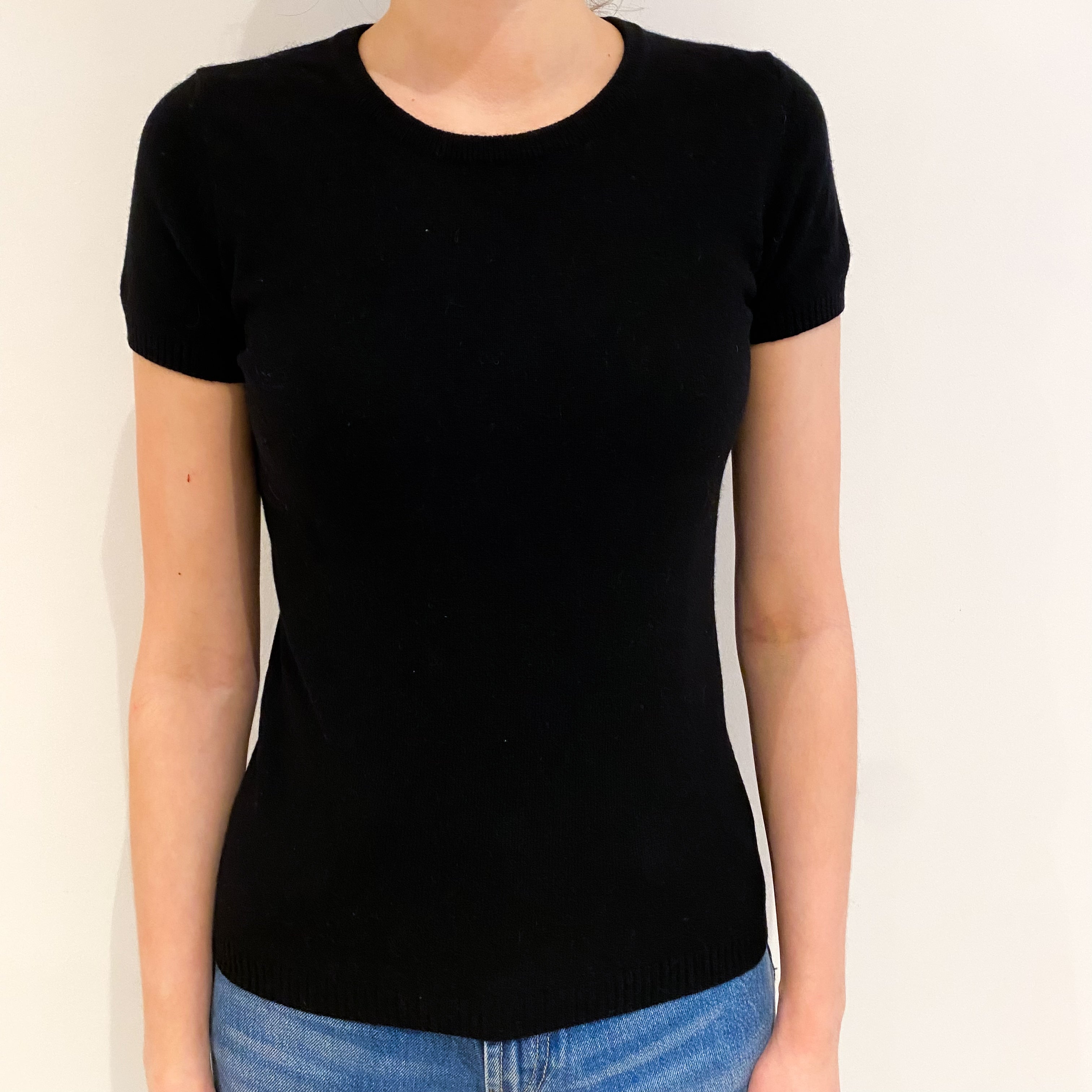 Black Cashmere Short Sleeved Crew Neck Jumper Extra Small