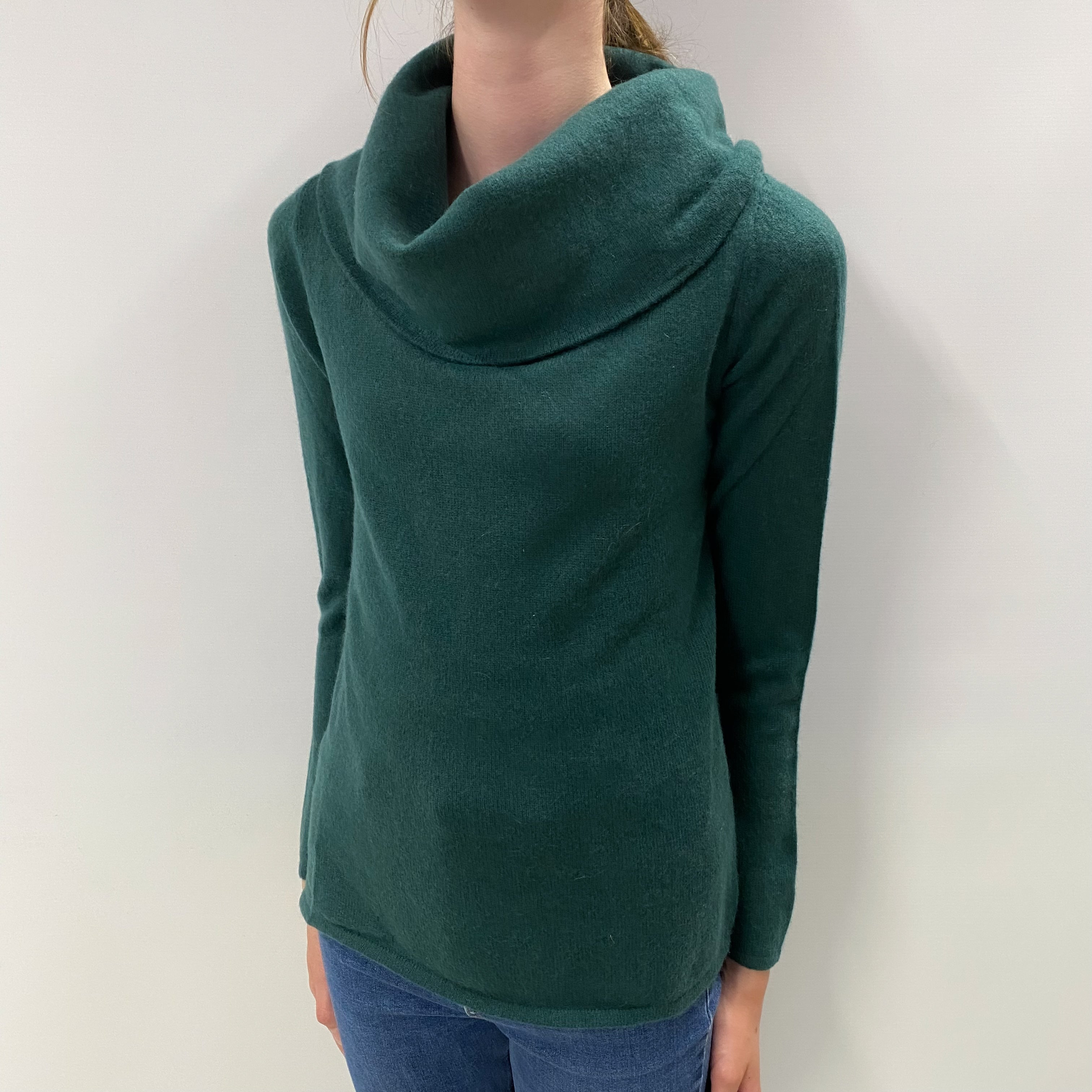 Seaweed Green Cashmere Cowl Neck Jumper Extra Small