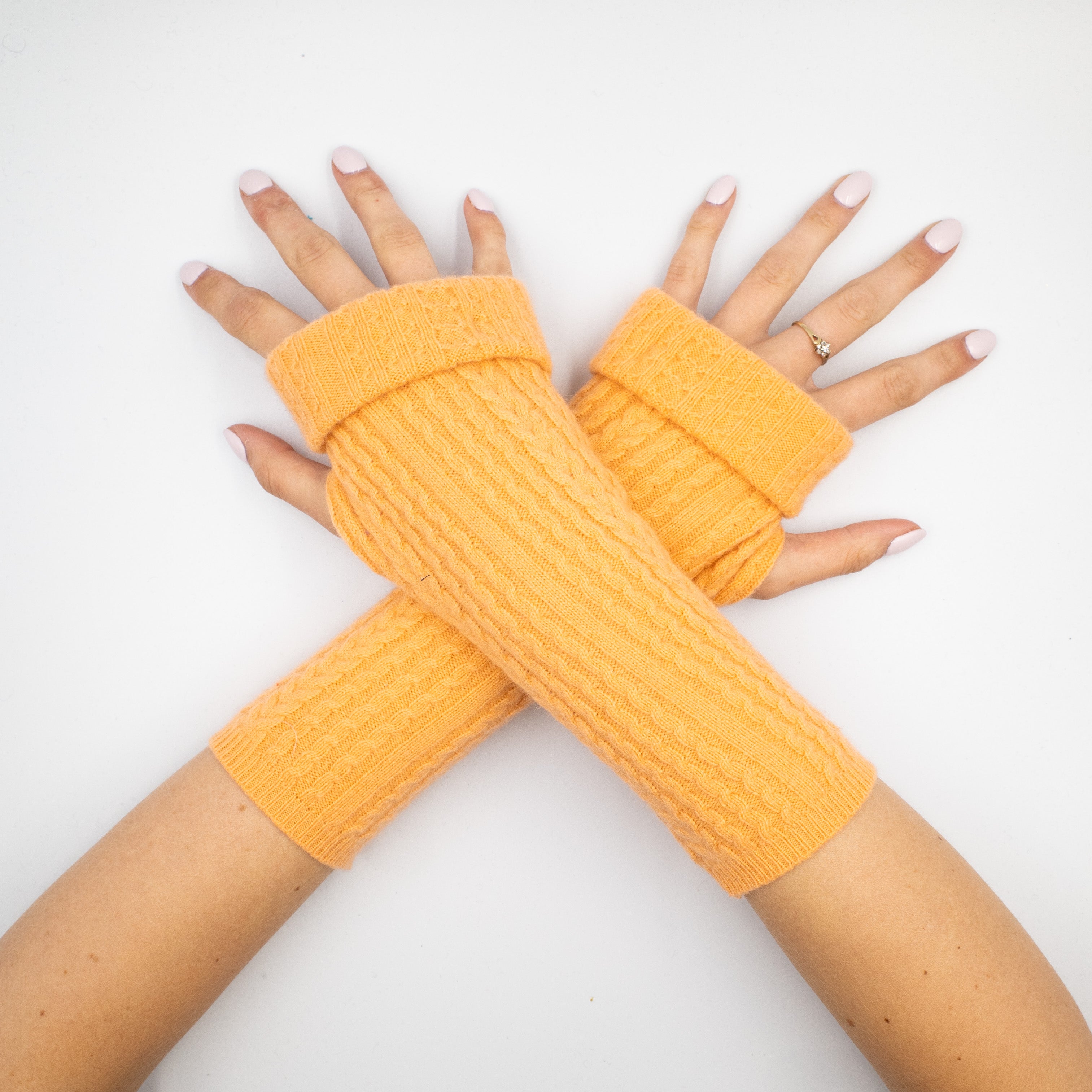 Cantaloupe Orange Cable Fingerless Gloves