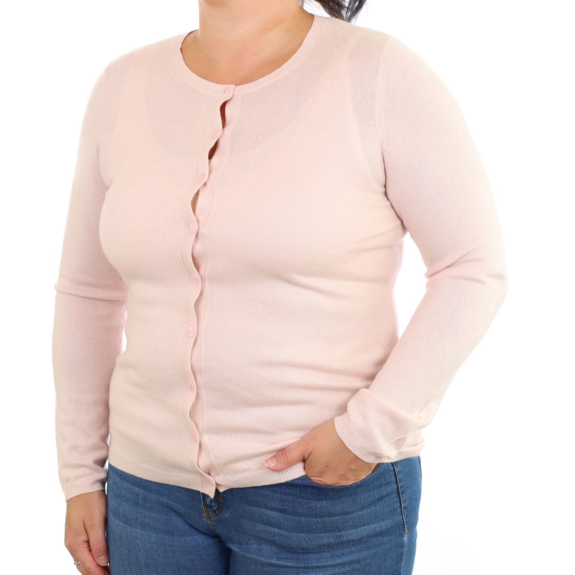 Ice Pink Cashmere Crew Neck Cardigan Large