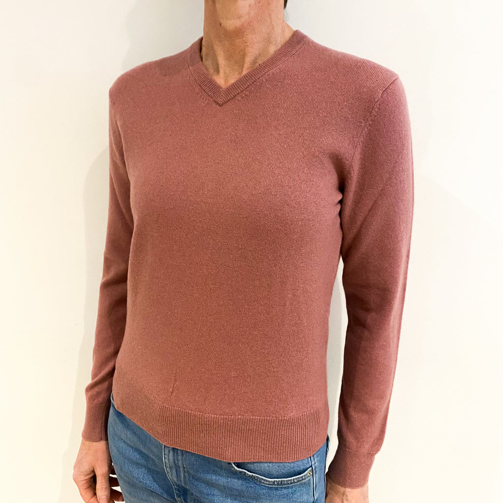 Dusky Pink Cashmere V Neck Jumper Small