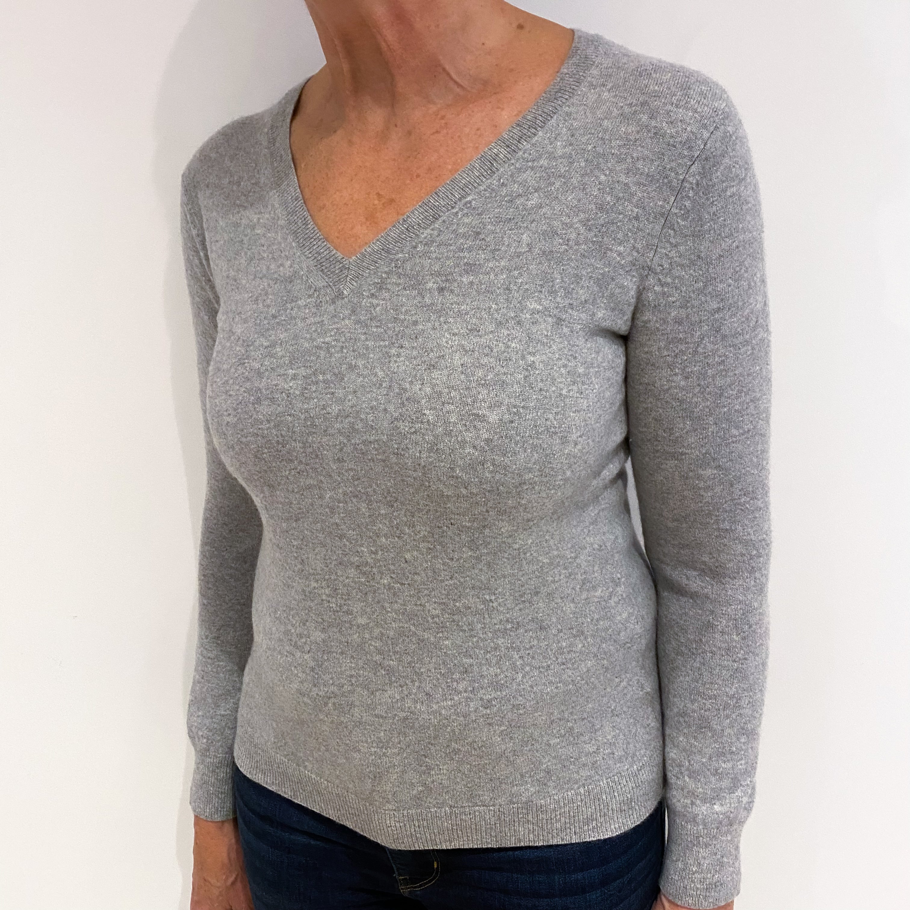 Smoke Grey Cashmere V Neck Jumper Medium