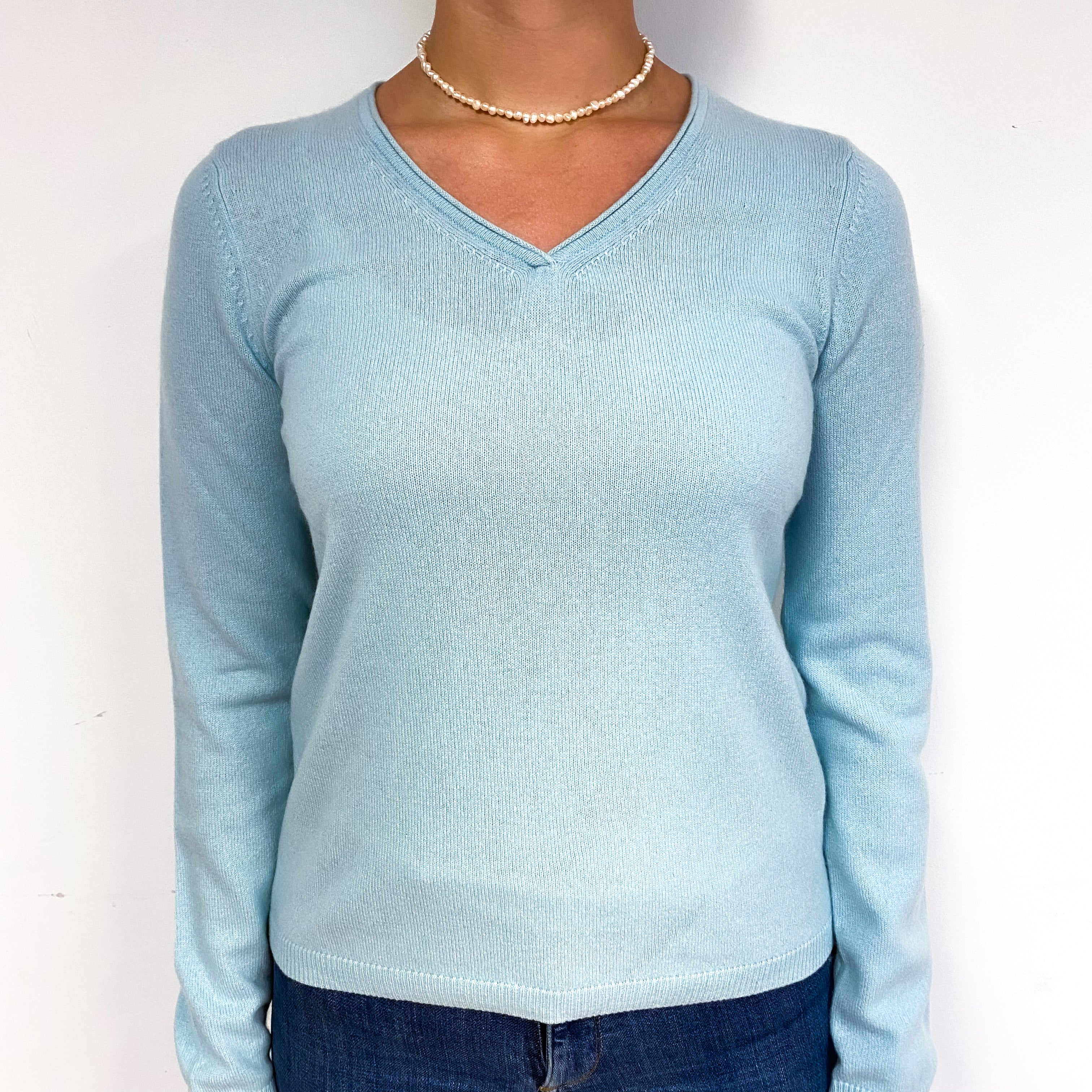 New Mint Green Cashmere V-Neck Jumper Small