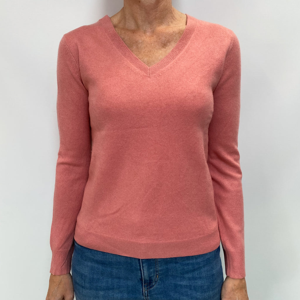 Salmon Pink Cashmere V Neck Jumper Small