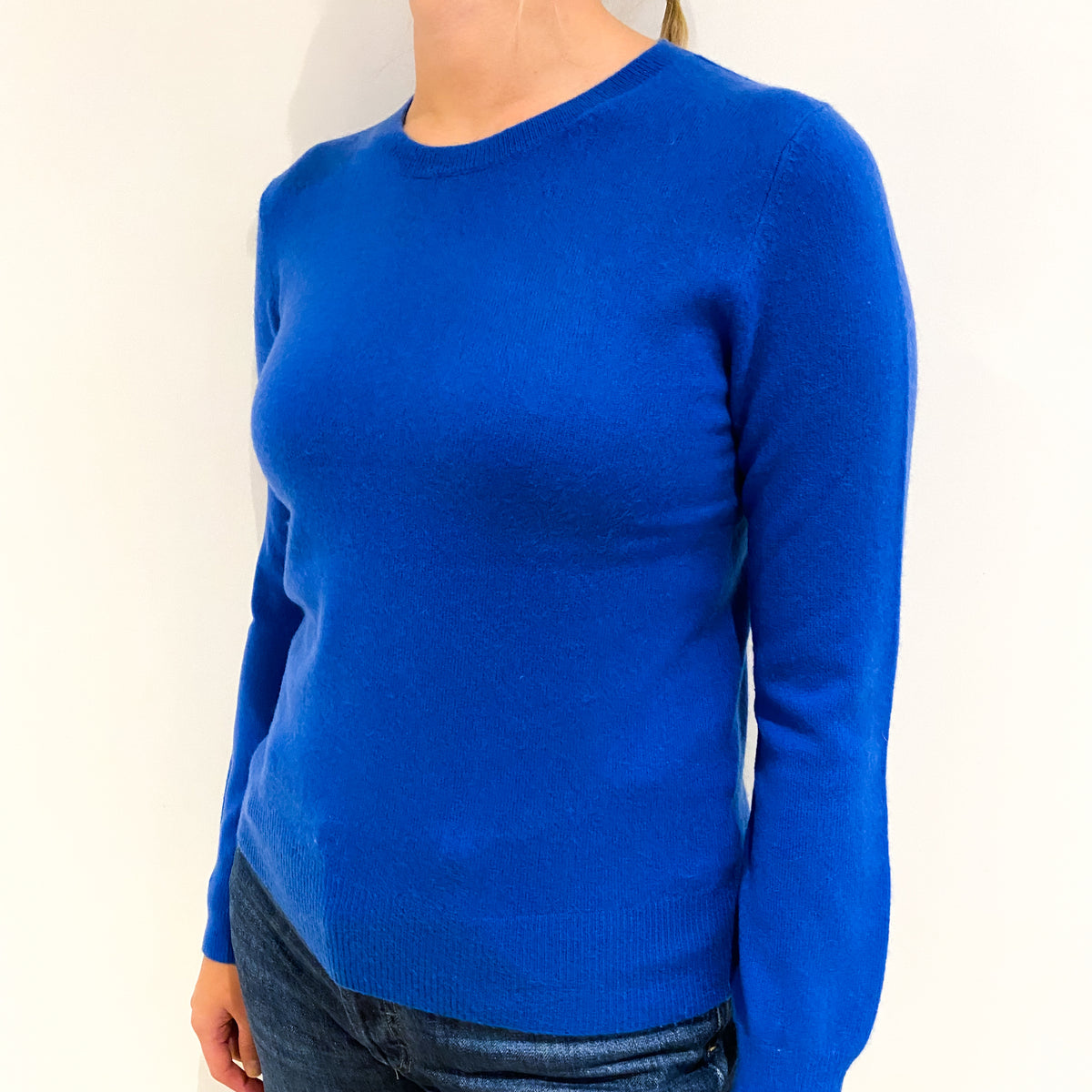 Peacock Blue Cashmere Crew Neck Jumper Small