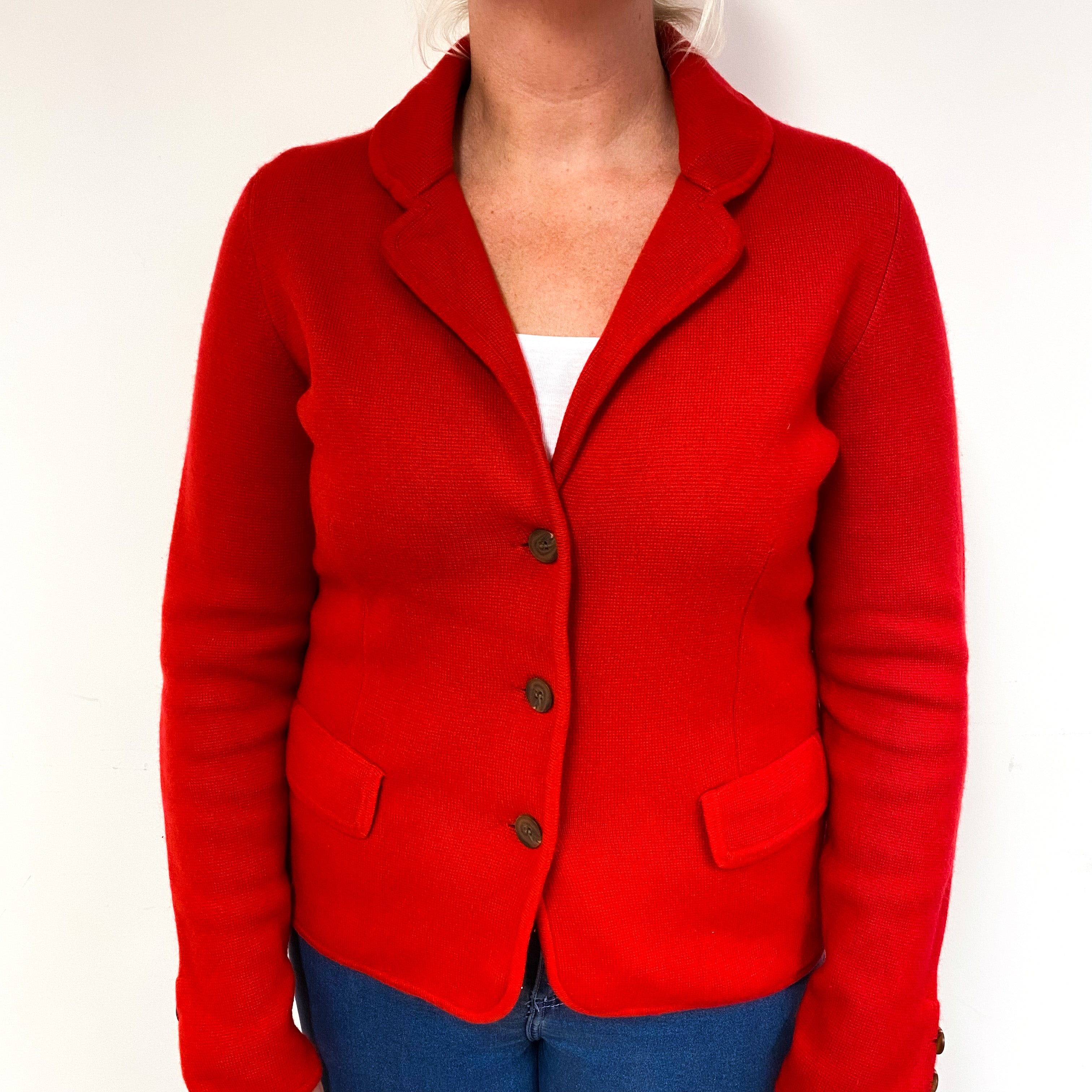 Scarlet Red Heavy Knit Cashmere Collared Jacket Large