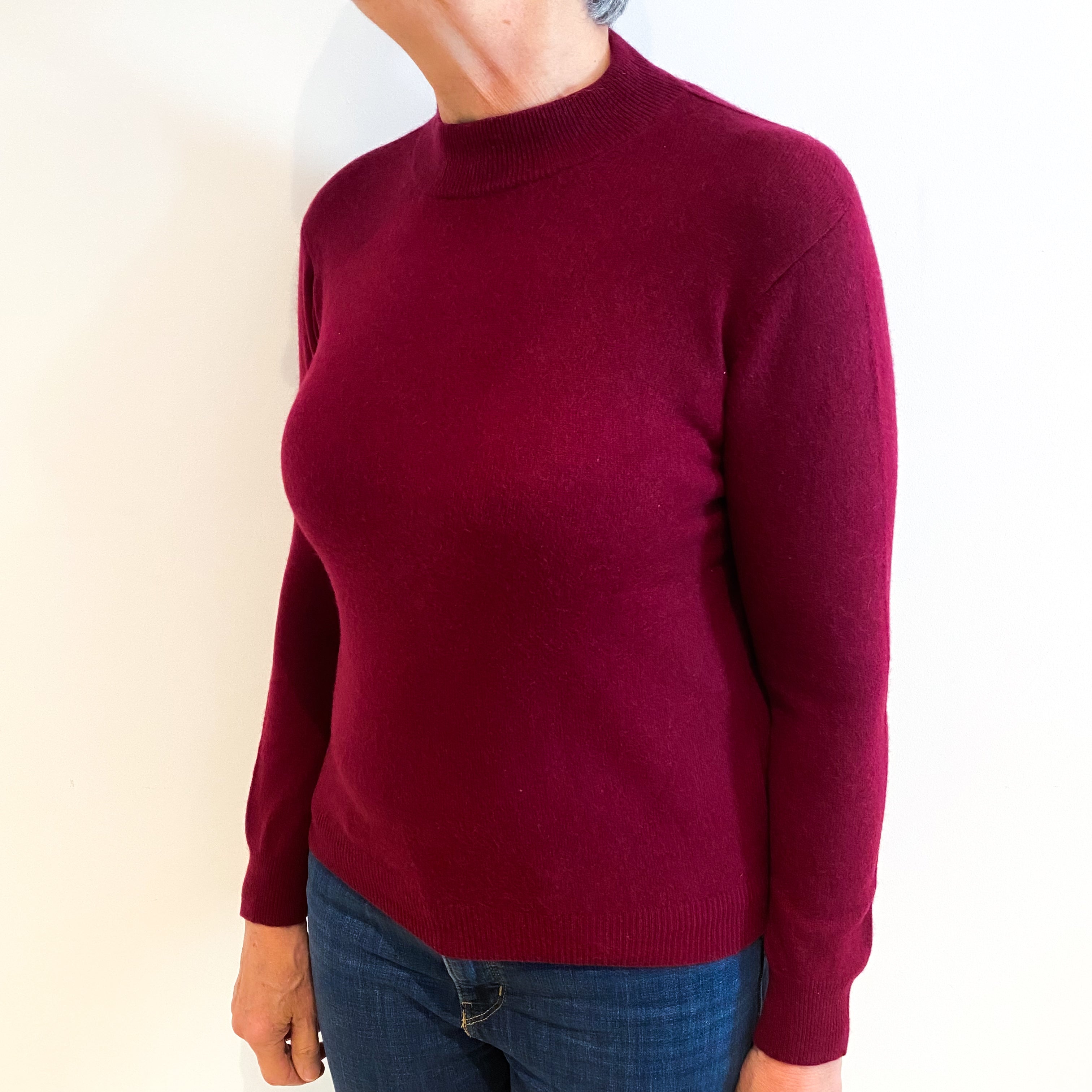 Burgundy Red Cashmere Turtle Neck Jumper Medium