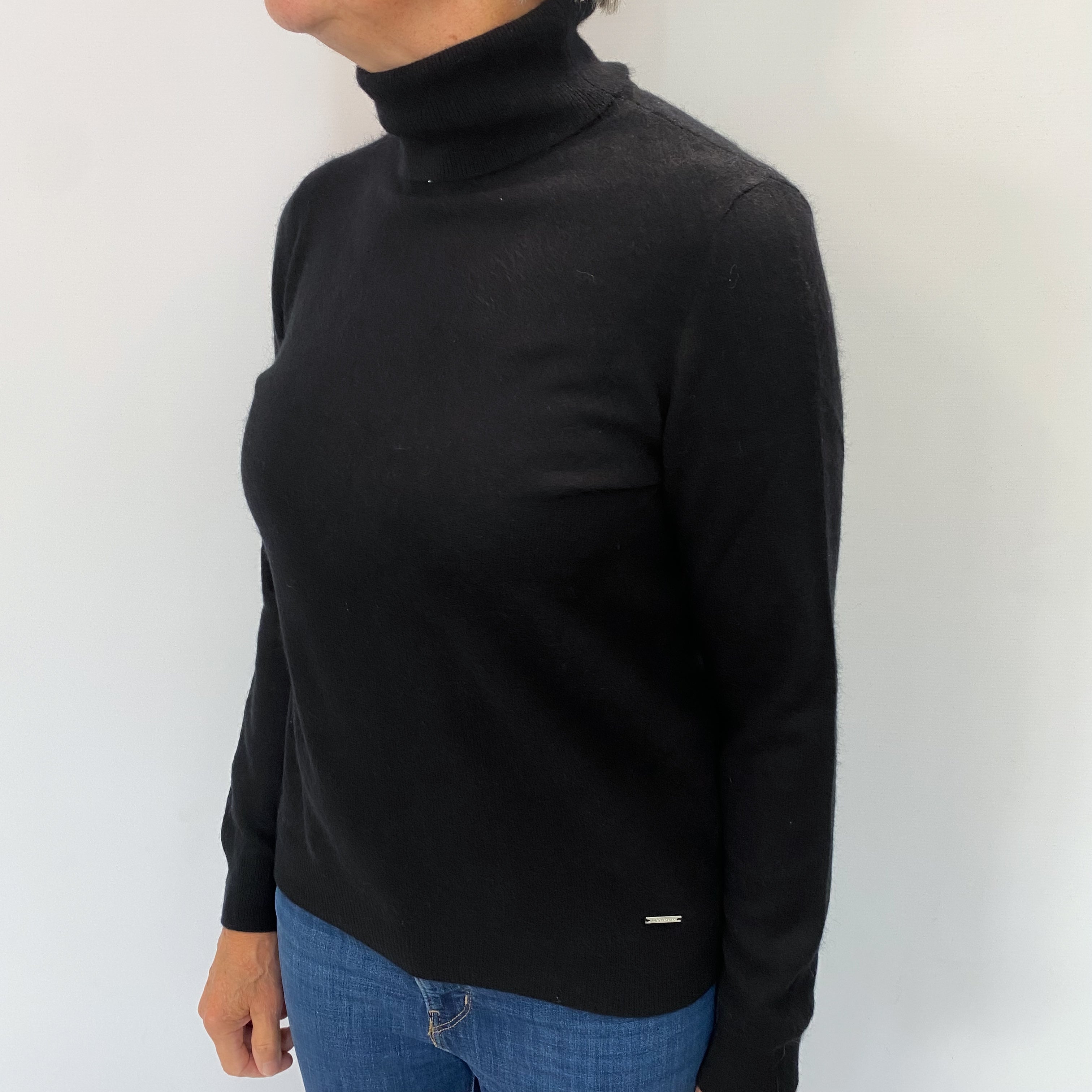 Black Cashmere Polo Neck Jumper Medium