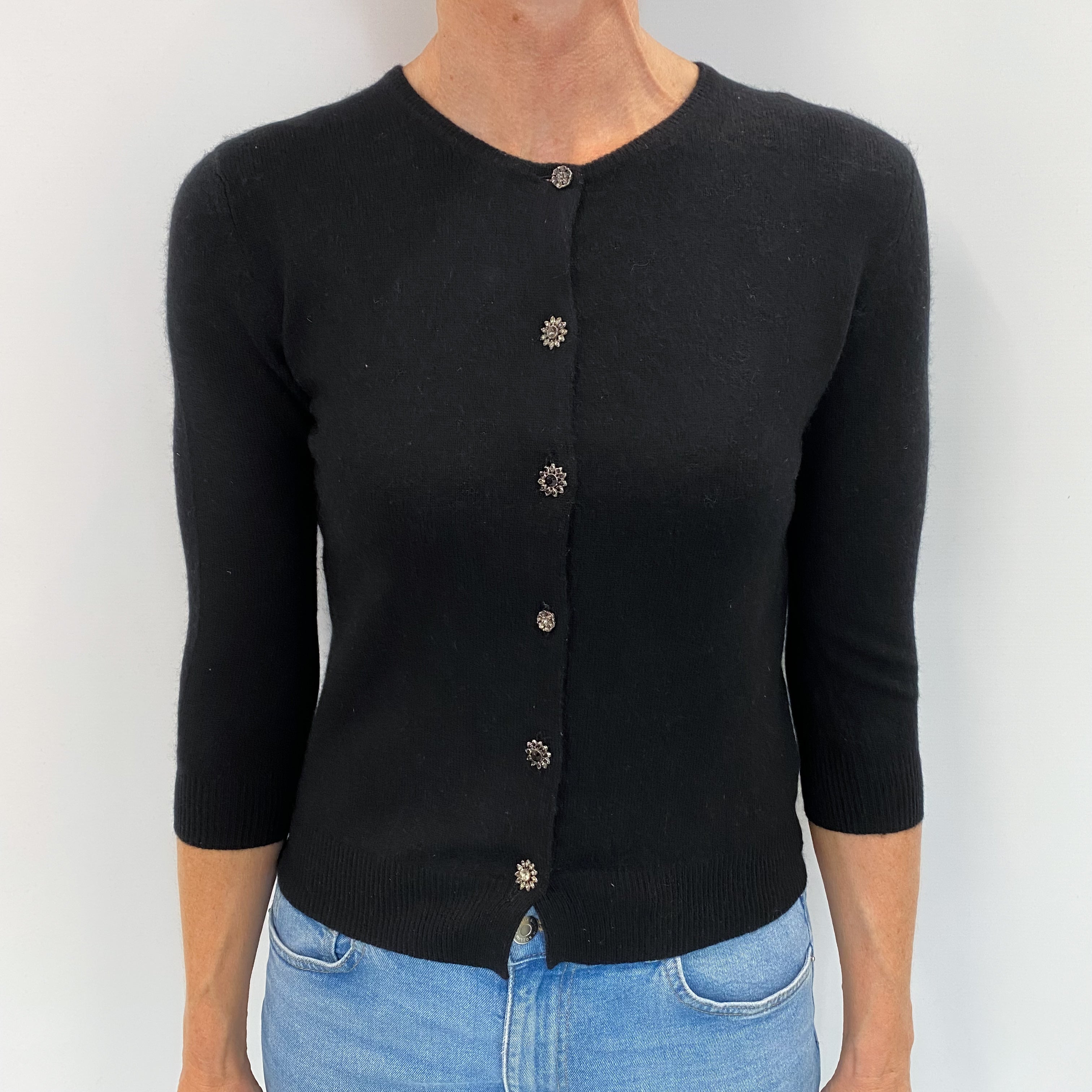 Black Cashmere Crew Neck Cardigan Small