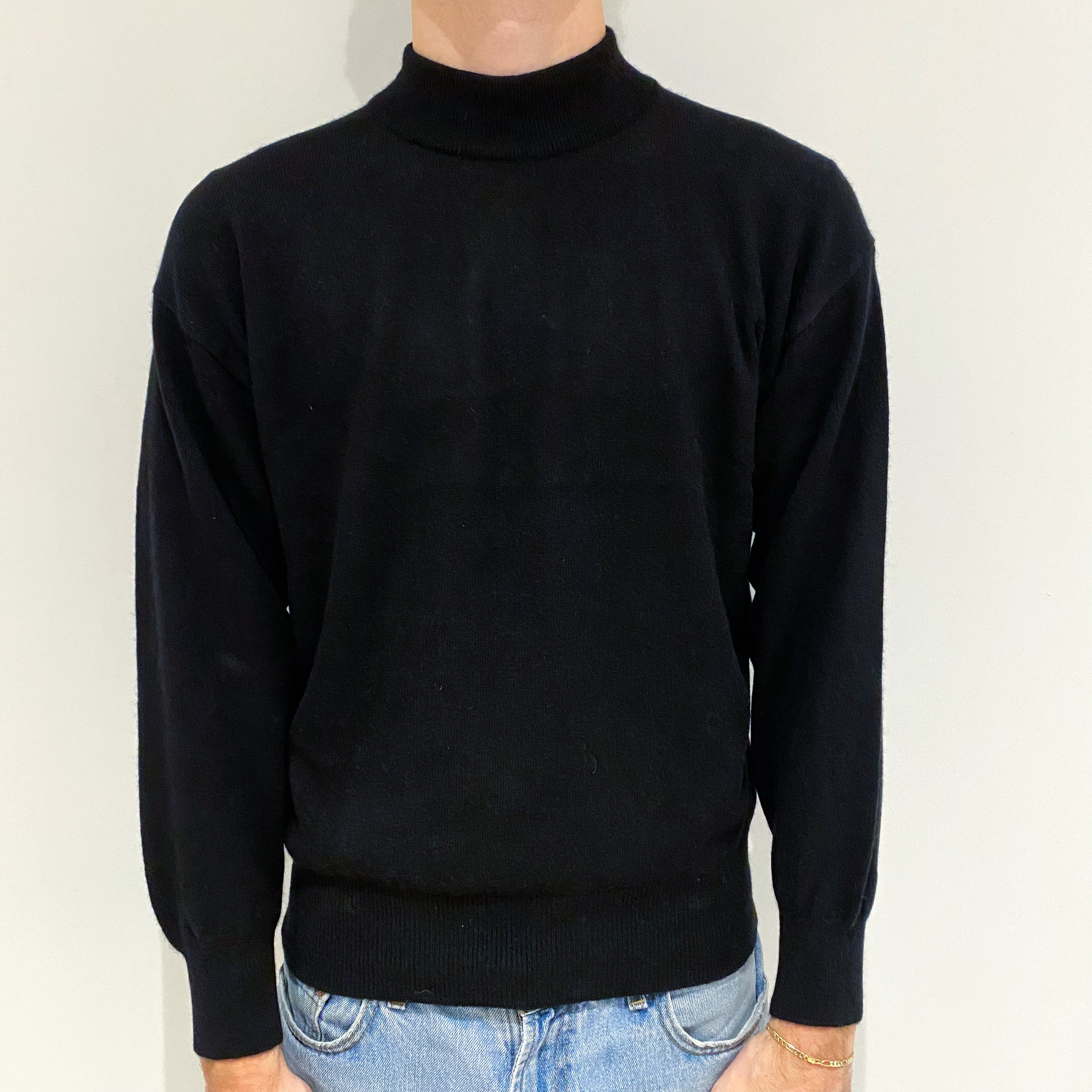 Men's Black Cashmere Turtle Neck Jumper Large