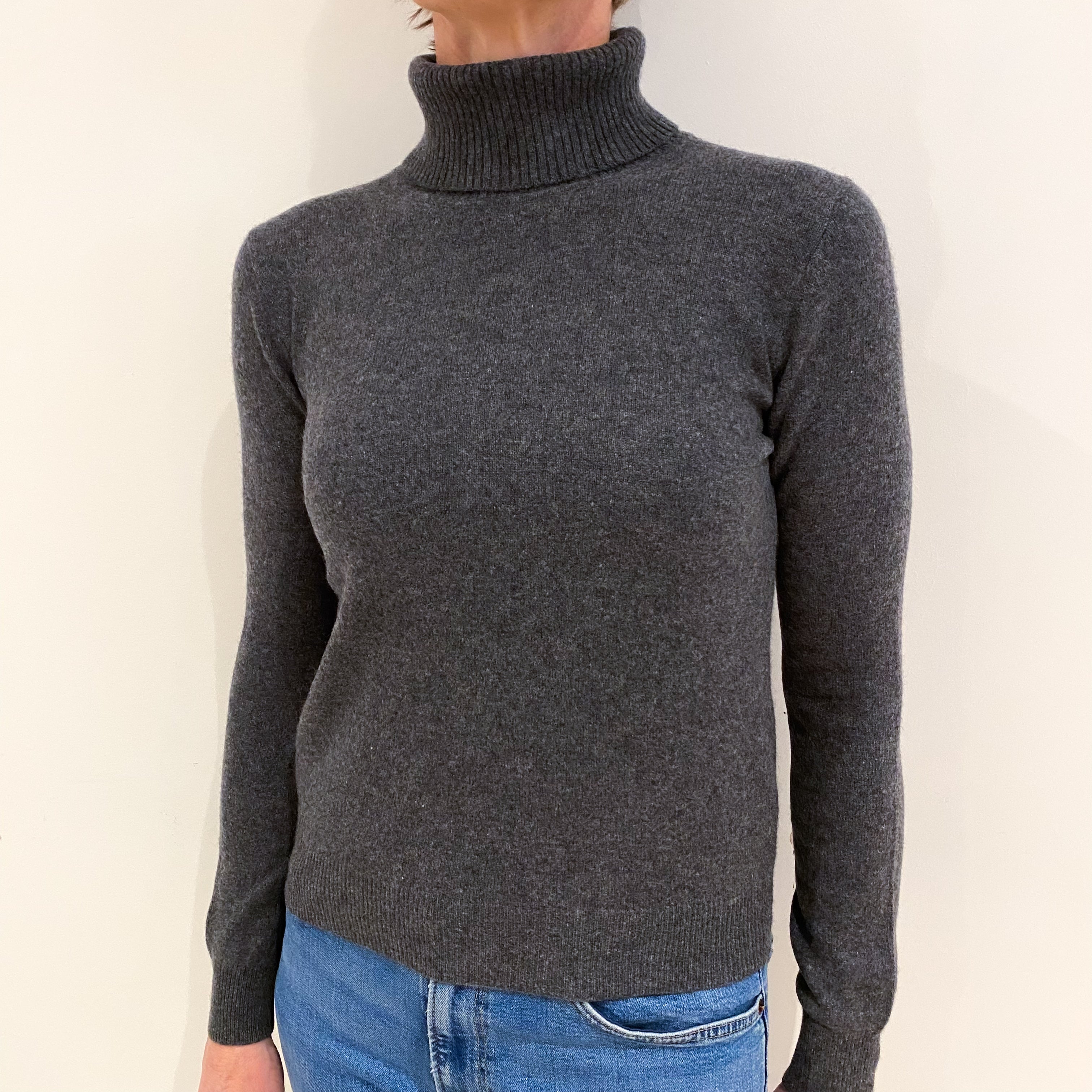 Slate Grey Cashmere Polo Neck Jumper Small