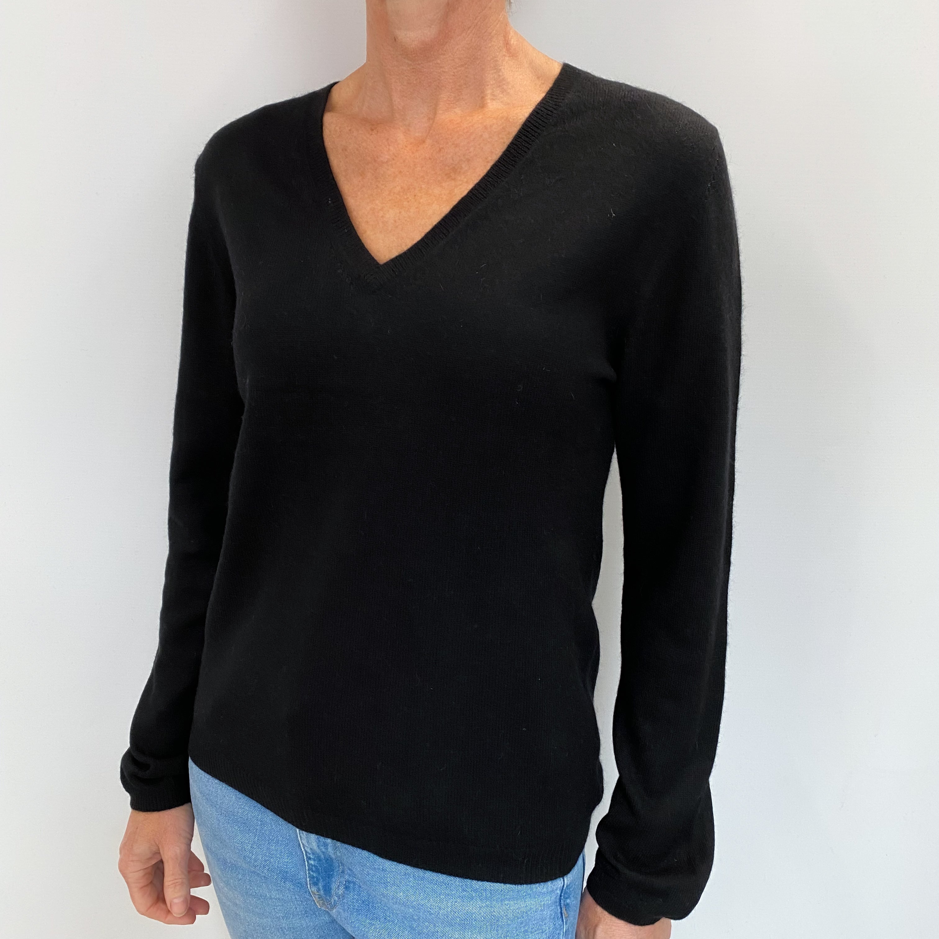 Black Cashmere V Neck Jumper Small