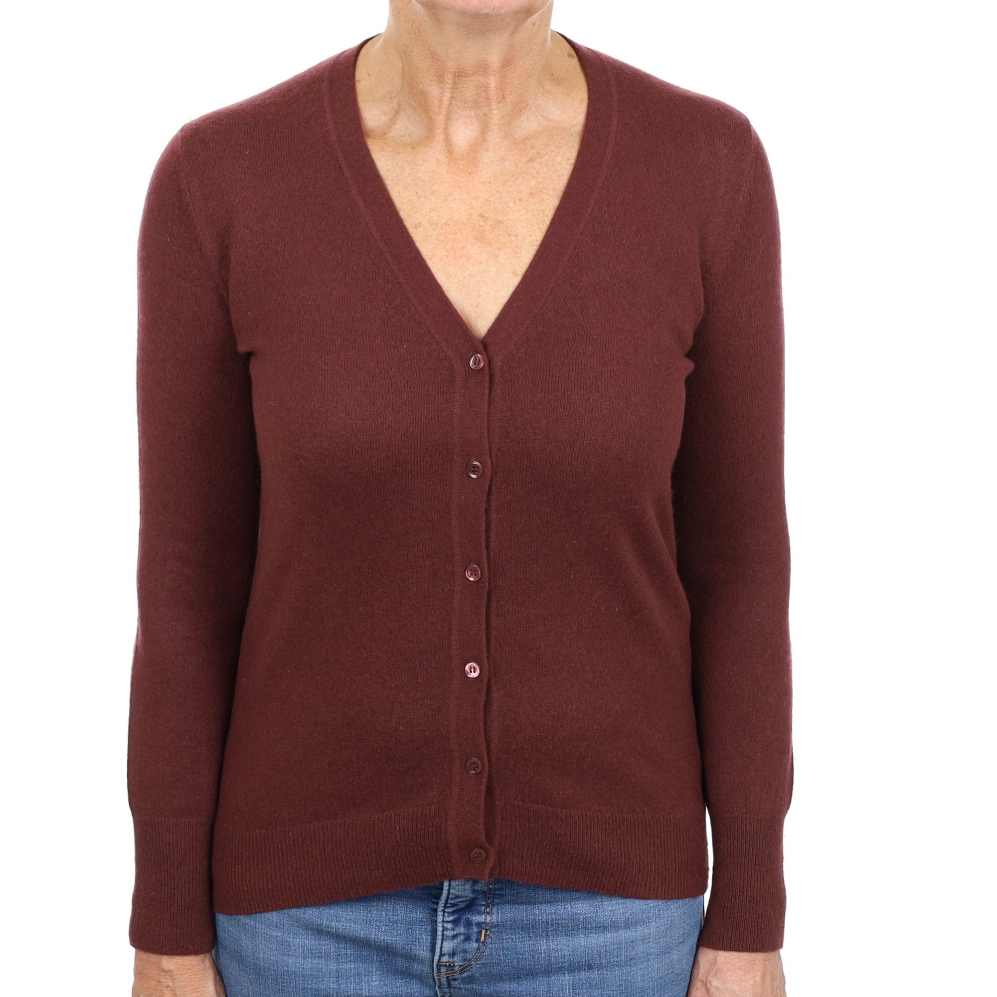 Maroon Brown Cashmere V Neck Cardigan Medium