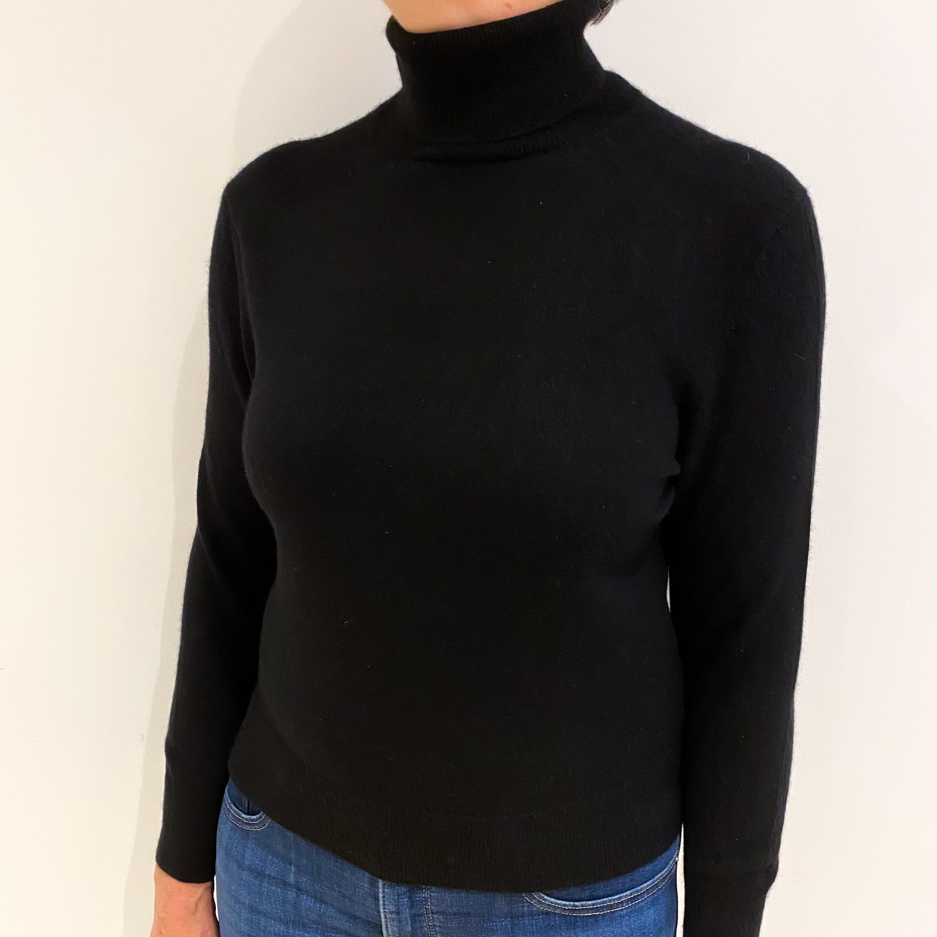 Black Cashmere Polo Neck Jumper Medium