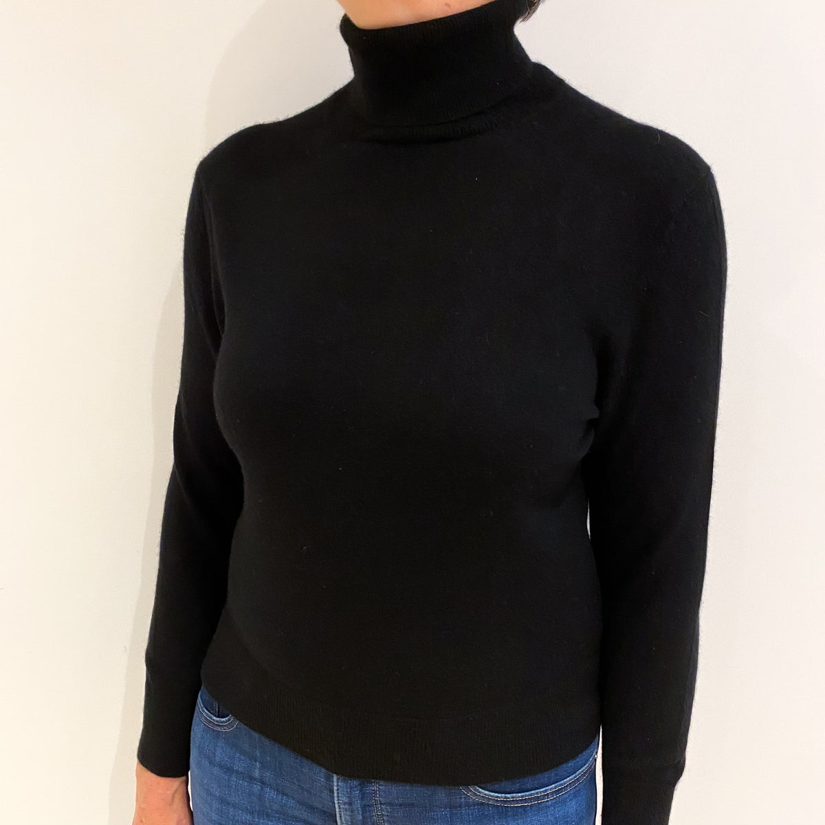 Black Cashmere Polo Neck Jumper Medium