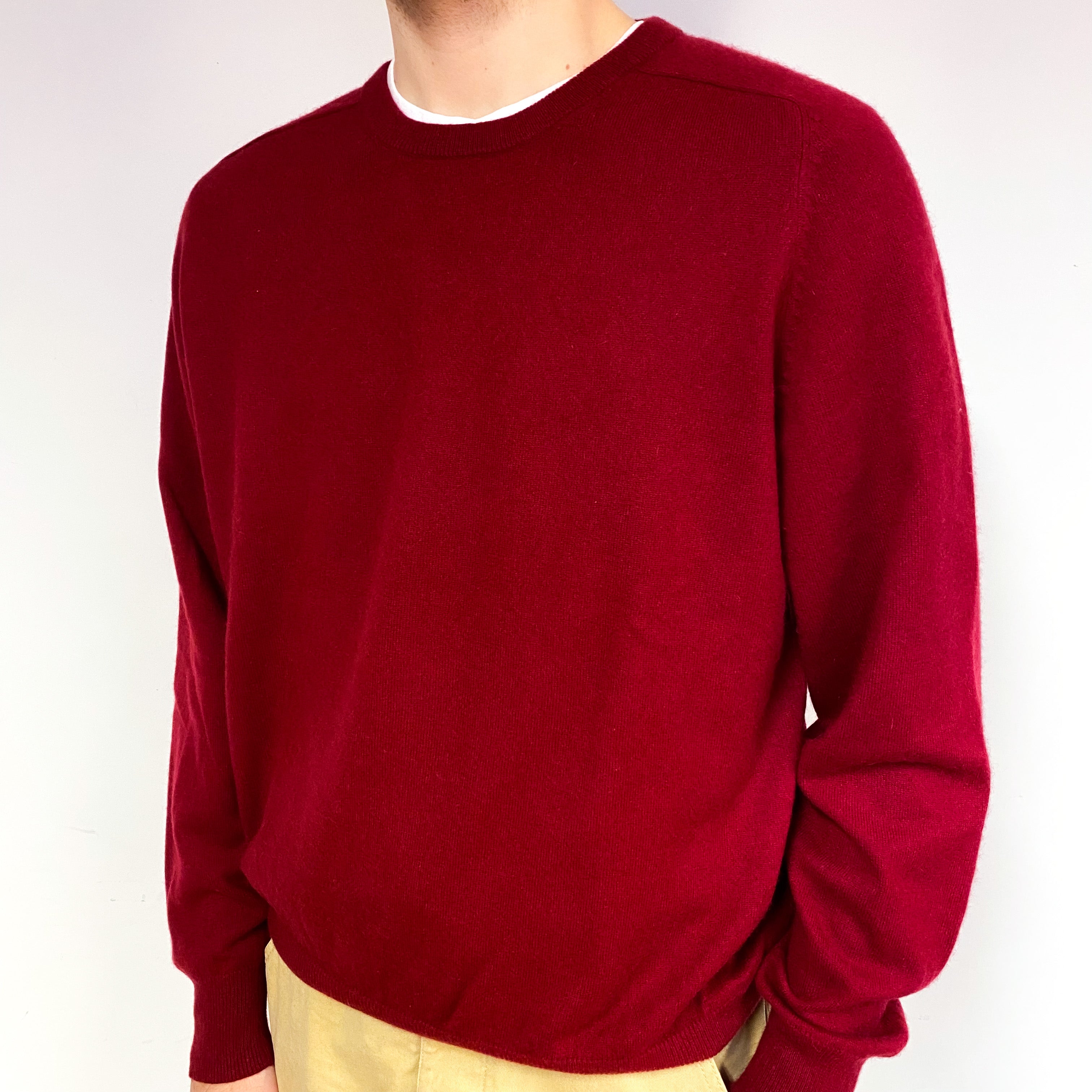 Men's Crimson Red Cashmere Crew Neck Jumper Medium