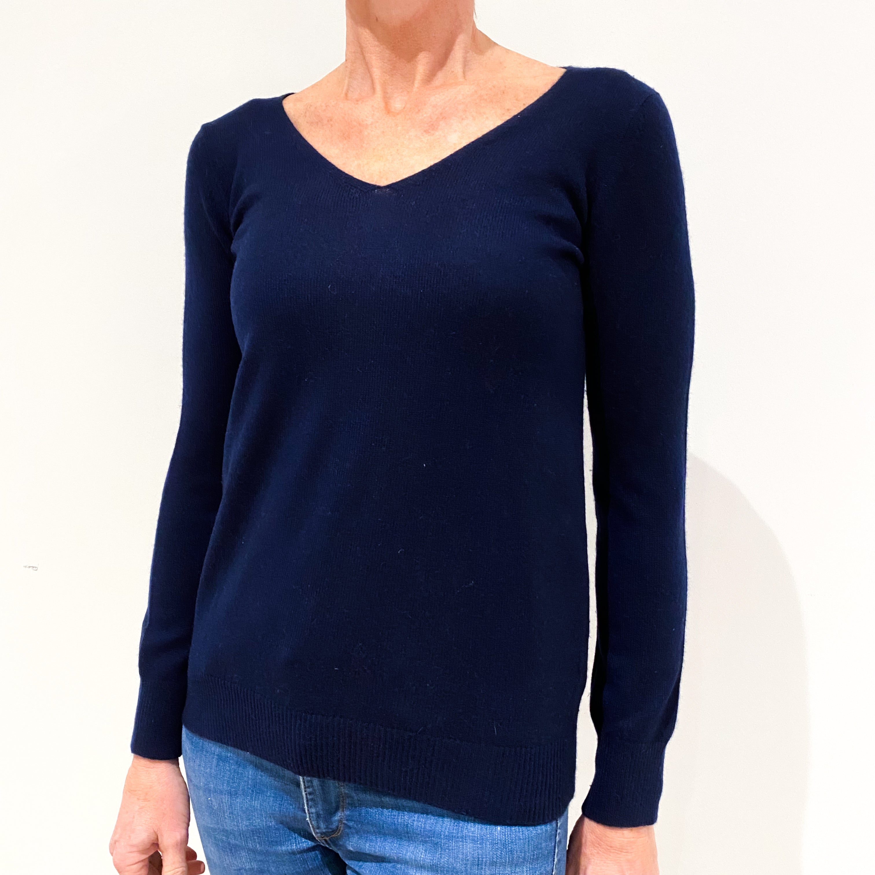 Navy Blue Cashmere V-Neck Jumper Small