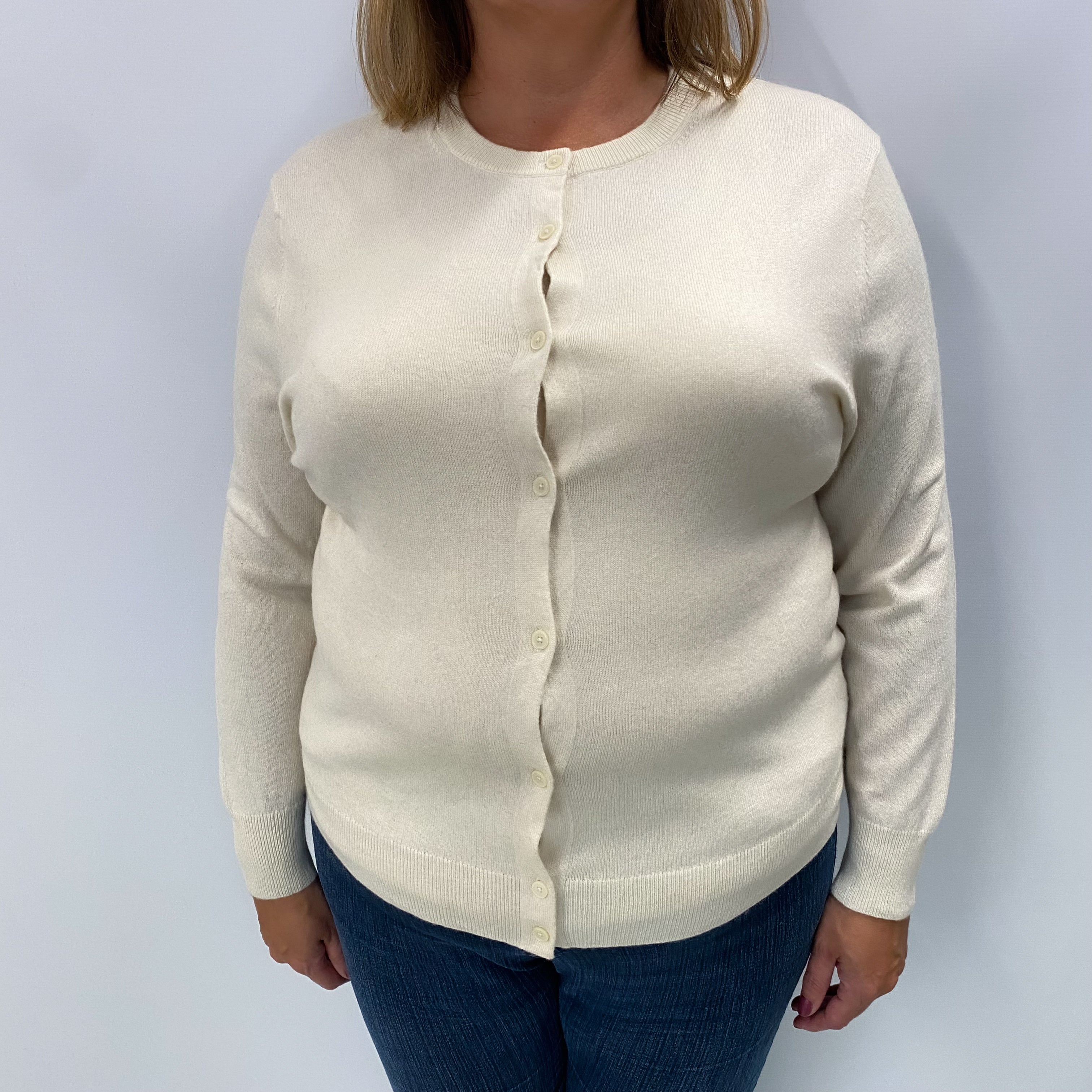 Vanilla Cream Cashmere Crew Neck Cardigan Extra Large