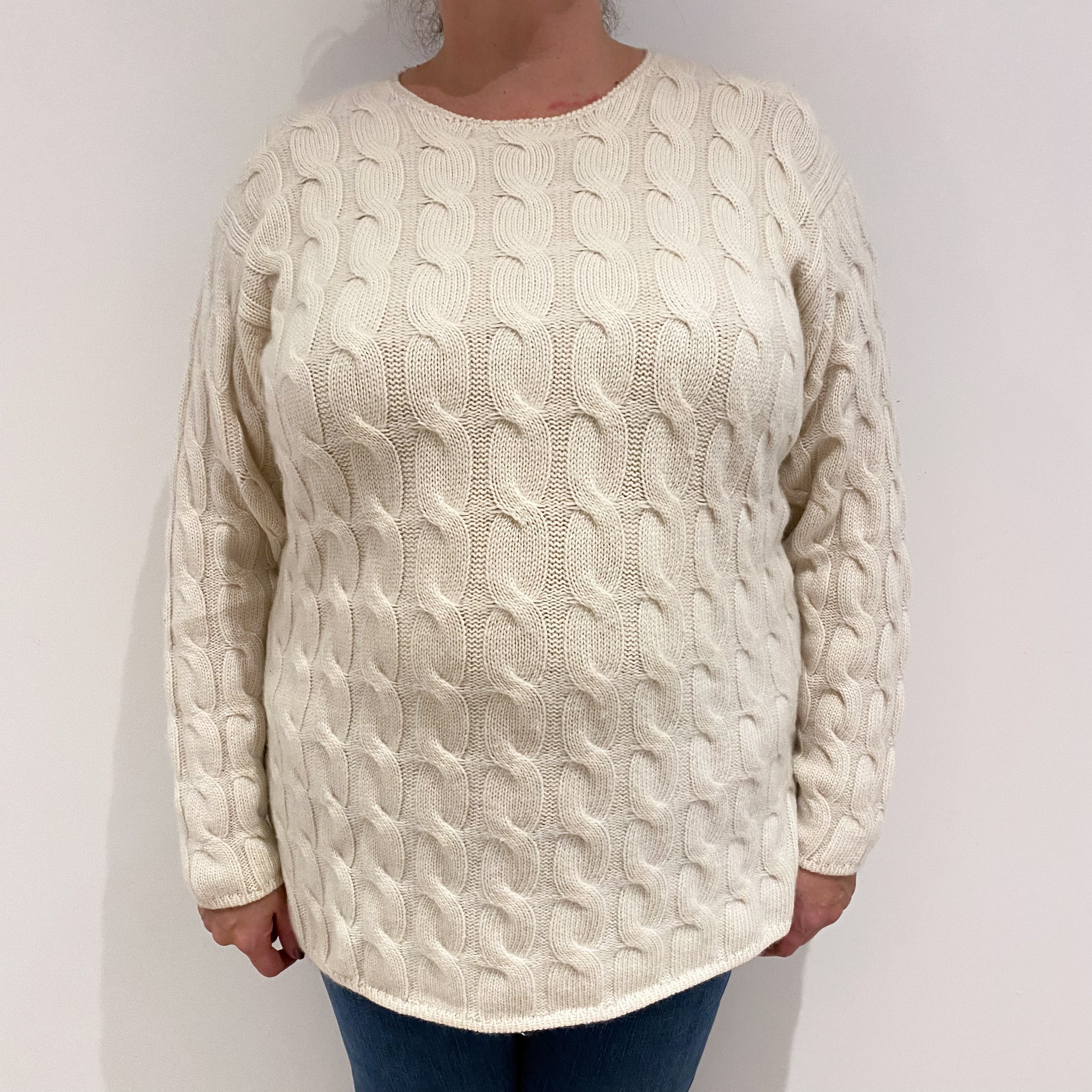 Cream Cable Knit Cashmere Crew Neck Jumper Extra Large