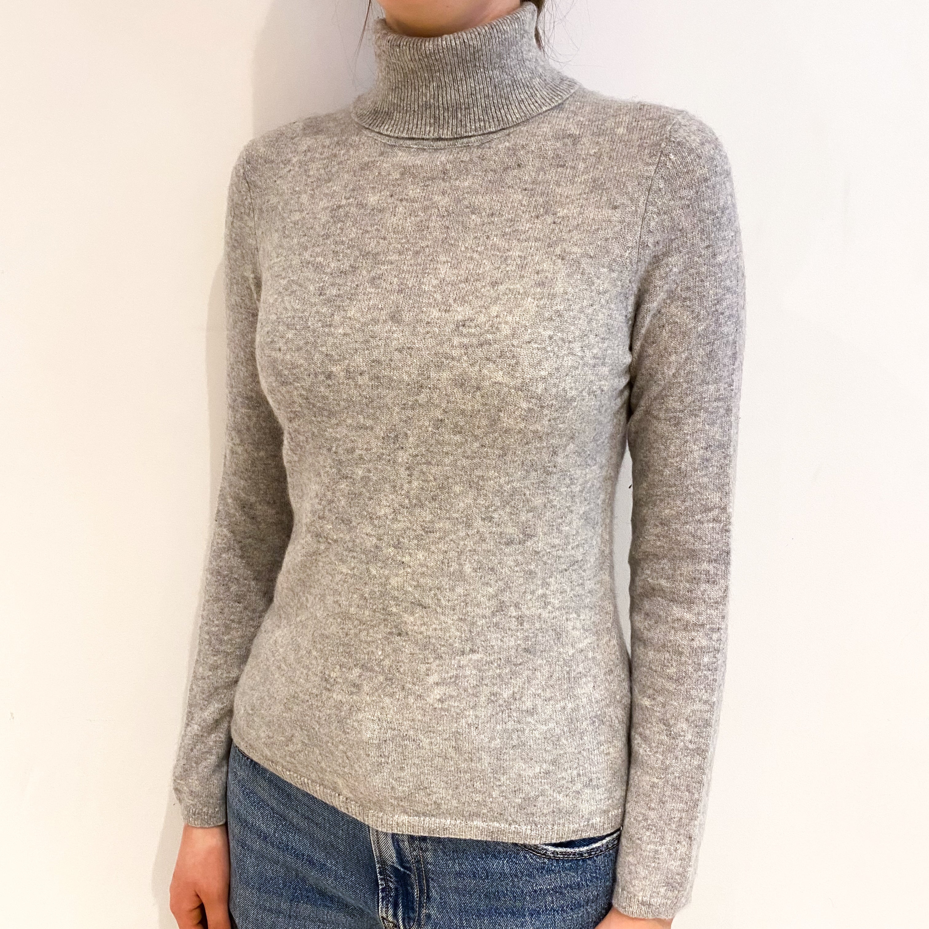 Smoke Grey Cashmere Polo Neck Jumper Extra Small