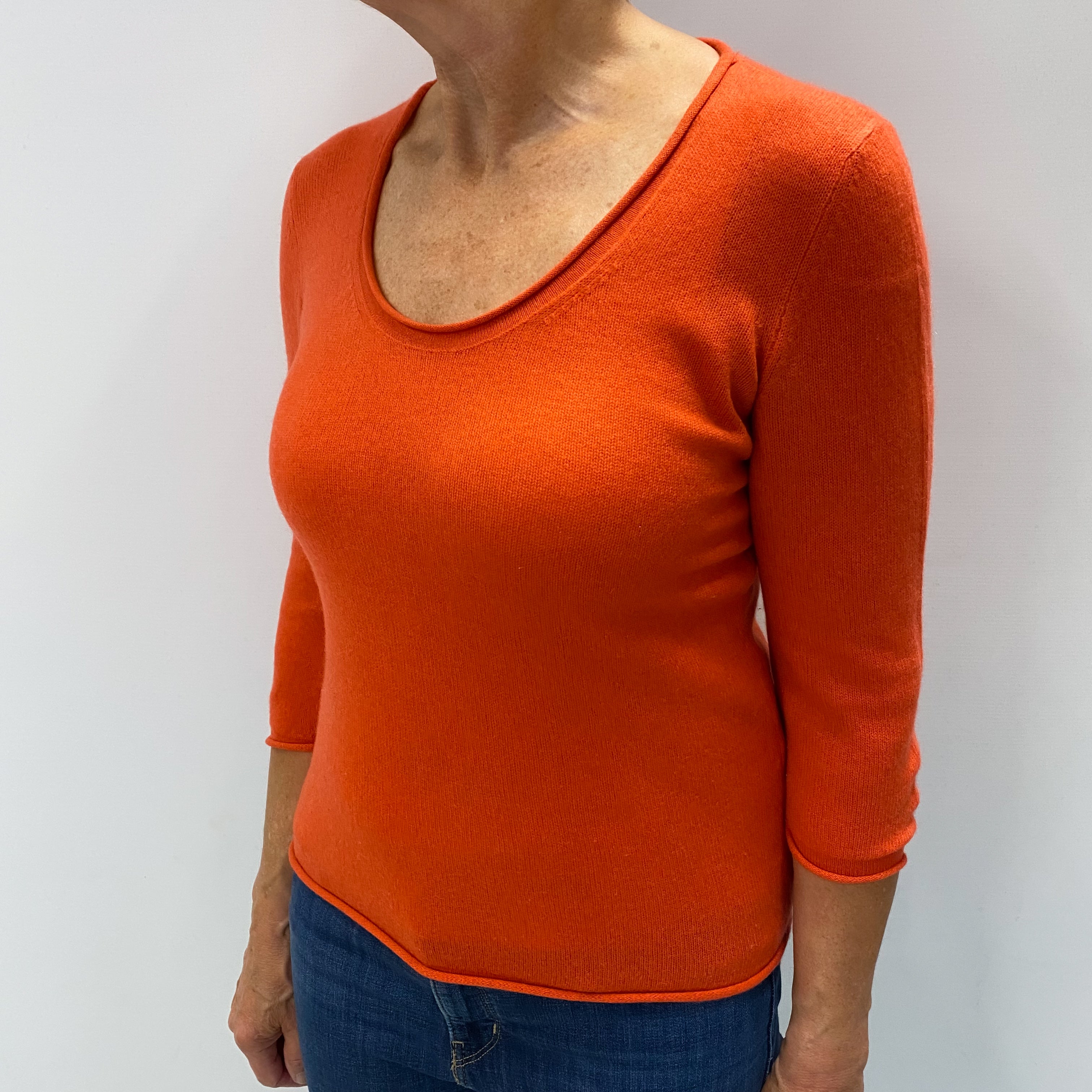 Tangerine Orange Cashmere Scoop Neck Jumper Medium
