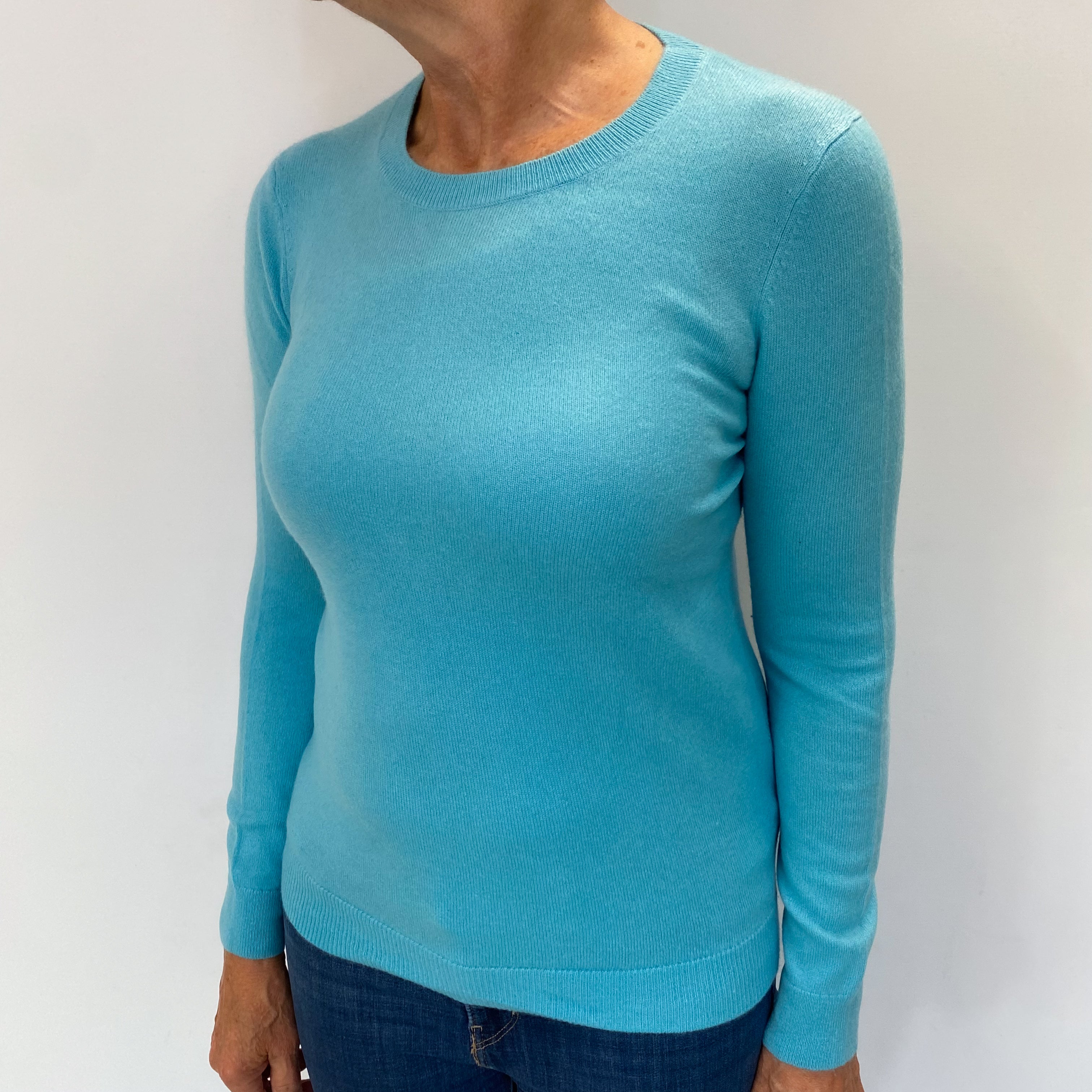 Aquamarine Blue Cashmere Crew Neck Jumper Medium